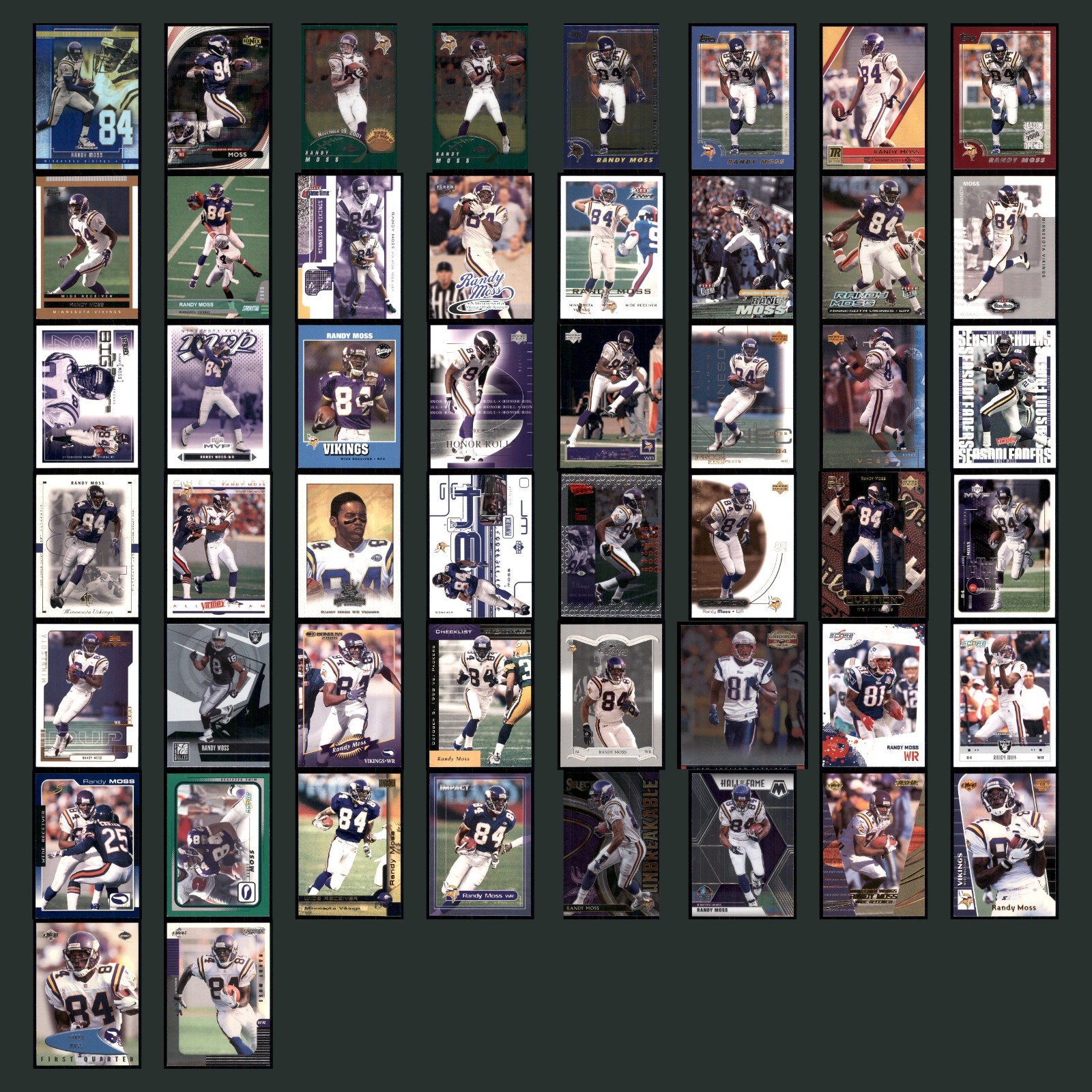 Randy Moss Lot 50 Football Cards Minnesota Vikings NFL Upper Deck No Card Dupes card scans. Overall card condition is Near Mint.