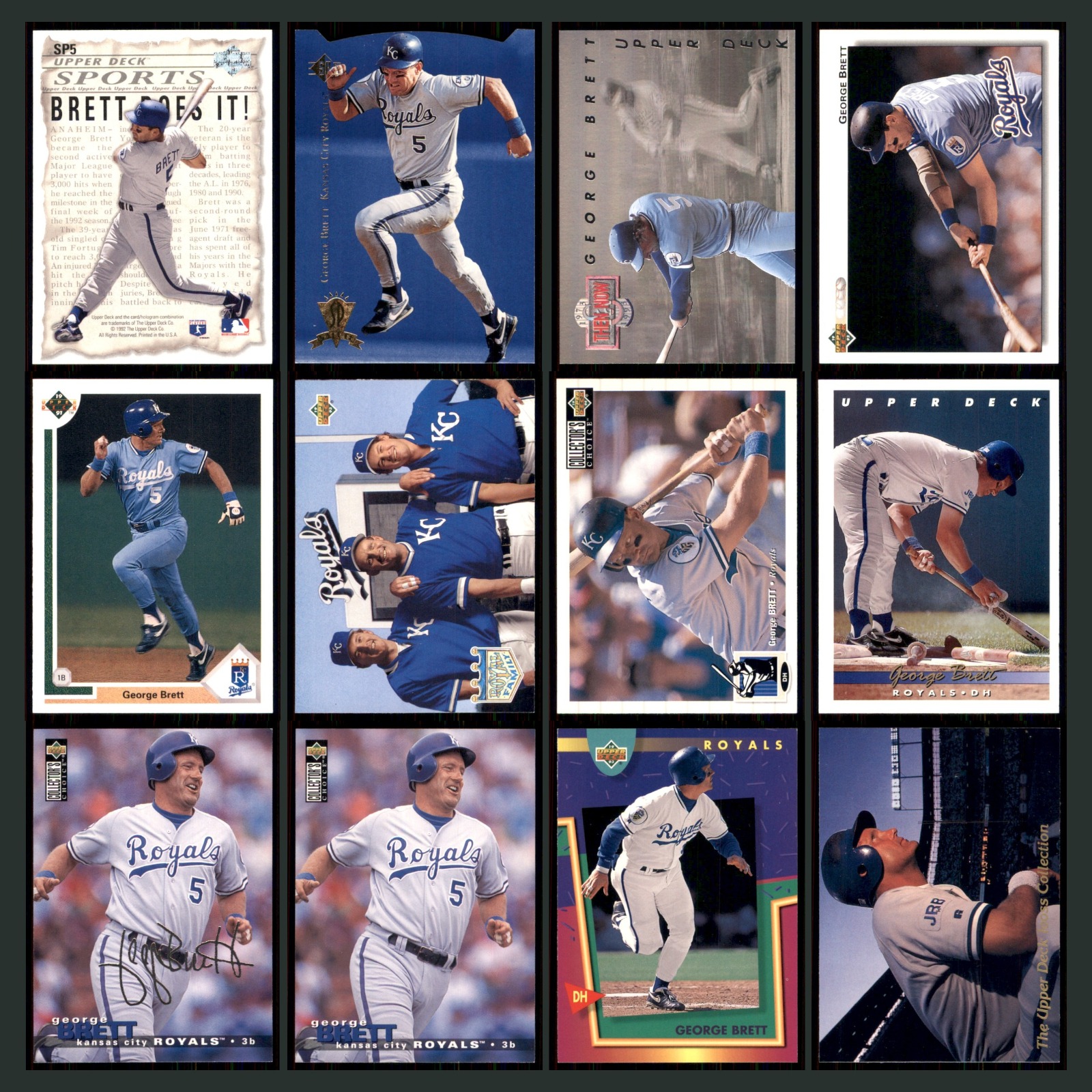George Brett Lot 12 Baseball Cards 1992 Upper Deck Kansas City Royals Set MLB NM card scans. Overall card condition is Near Mint.