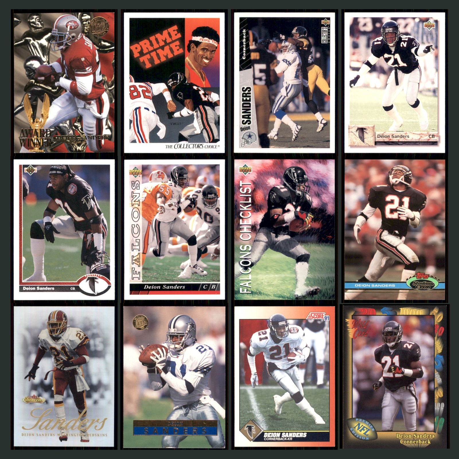 Deion Sanders Lot 12 Football Cards 1995 San Francisco 49ers Set Collection NFL card scans. Overall card condition is Near Mint.