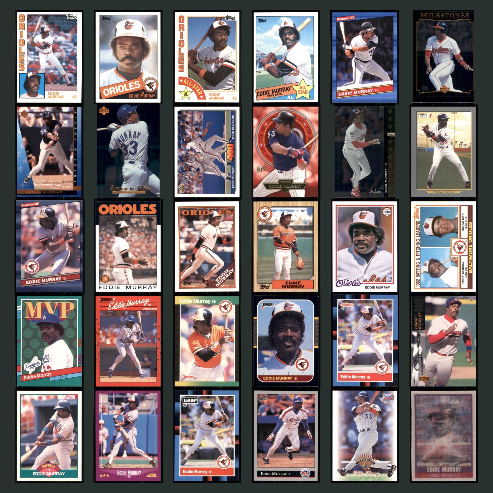 Eddie Murray Lot 30 Baseball Cards Collection Baltimore Orioles No Card Dupes NM card scans. Overall card condition is Near Mint.