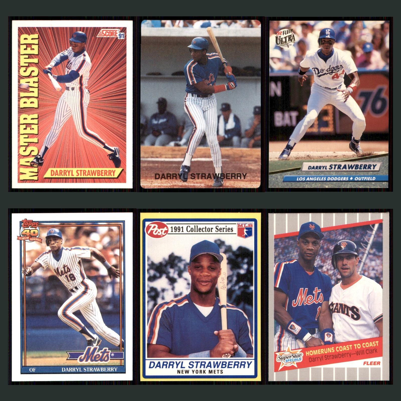 Darryl Strawberry Lot 6 Baseball Cards 1991 Score New York Mets Set Collection card scans. Overall card condition is Near Mint.