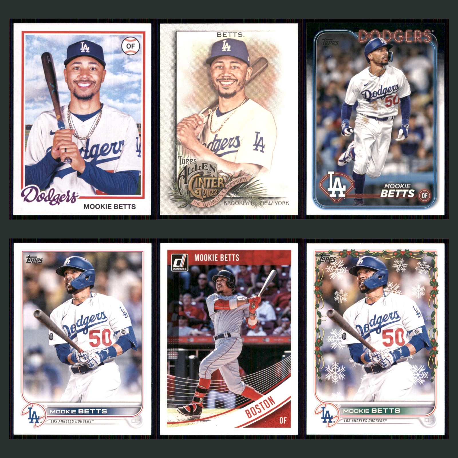 Mookie Betts Lot 6 Baseball Cards 2022 Topps Archives Los Angeles Dodgers Set NM card scans. Overall card condition is Near Mint.