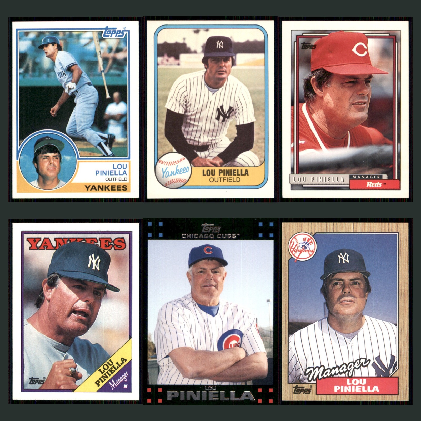 Lou Piniella Lot 6 Baseball Cards 1983 Topps New York Yankees Set Collection MLB card scans. Overall card condition is Near Mint.