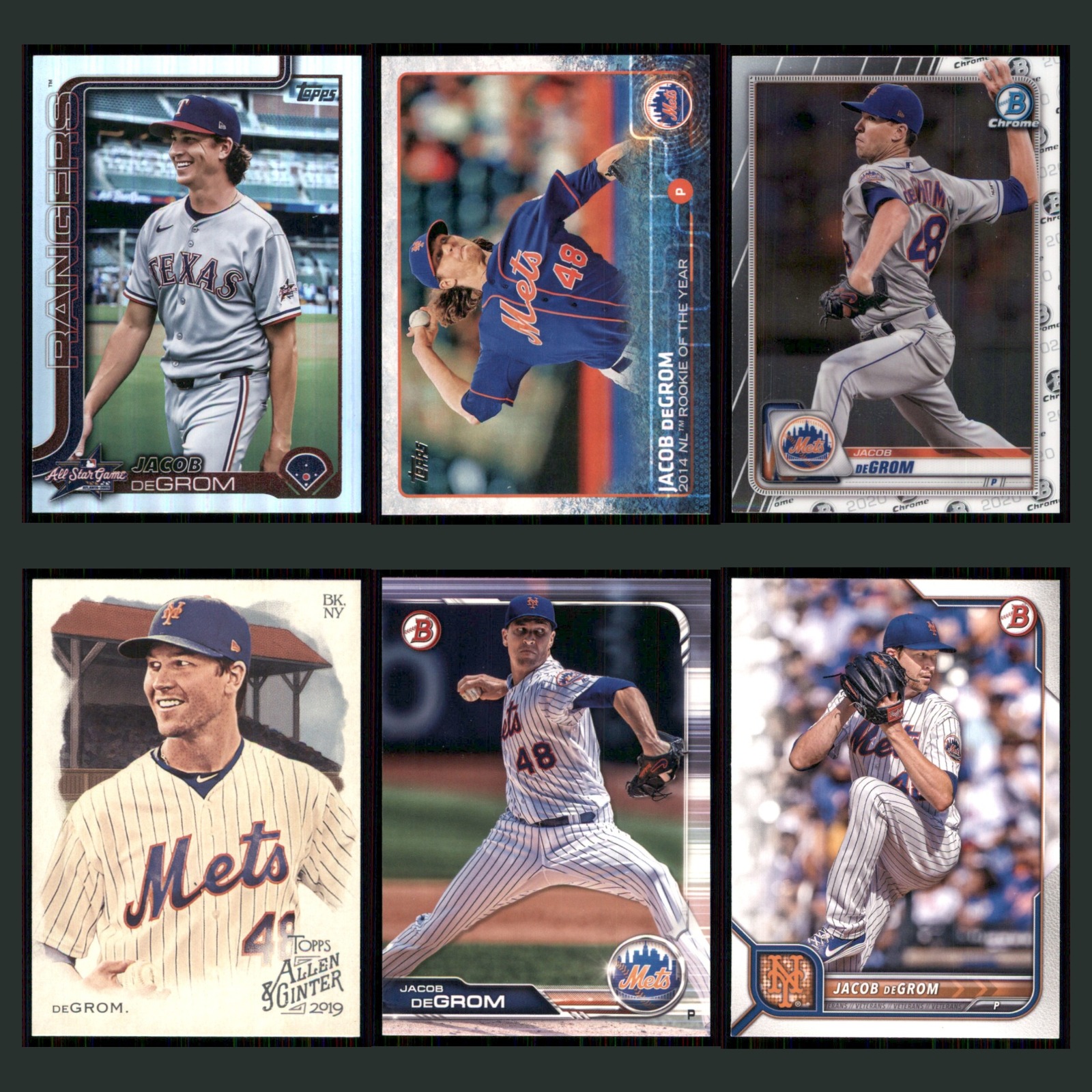 Jacob deGrom Lot 6 Baseball Cards 2025 Topps Update All Star Game Foil Rangers card scans. Overall card condition is Near Mint.