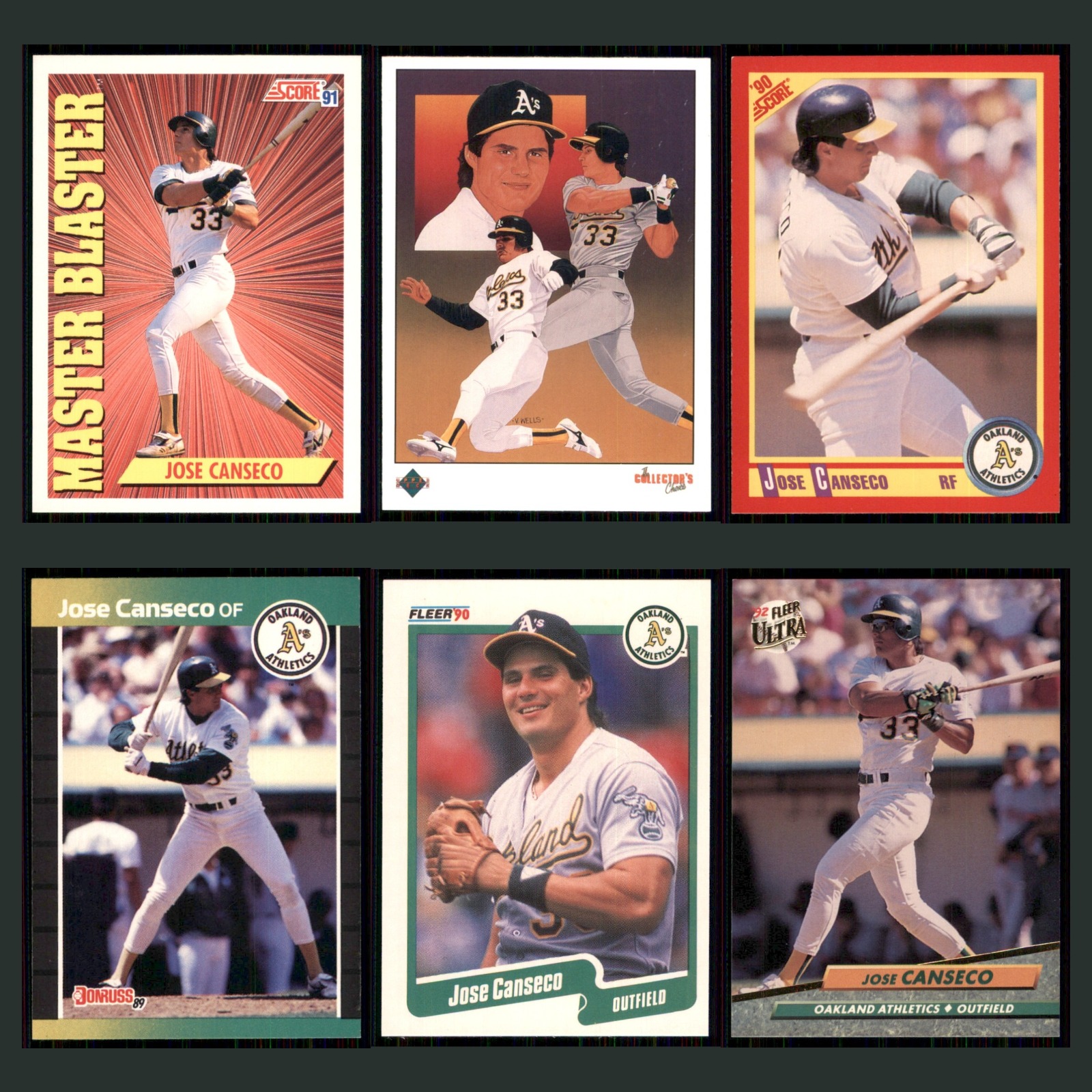 Jose Canseco Lot 6 Baseball Cards 1991 Score Oakland Athletics Set Collection NM card scans. Overall card condition is Near Mint.