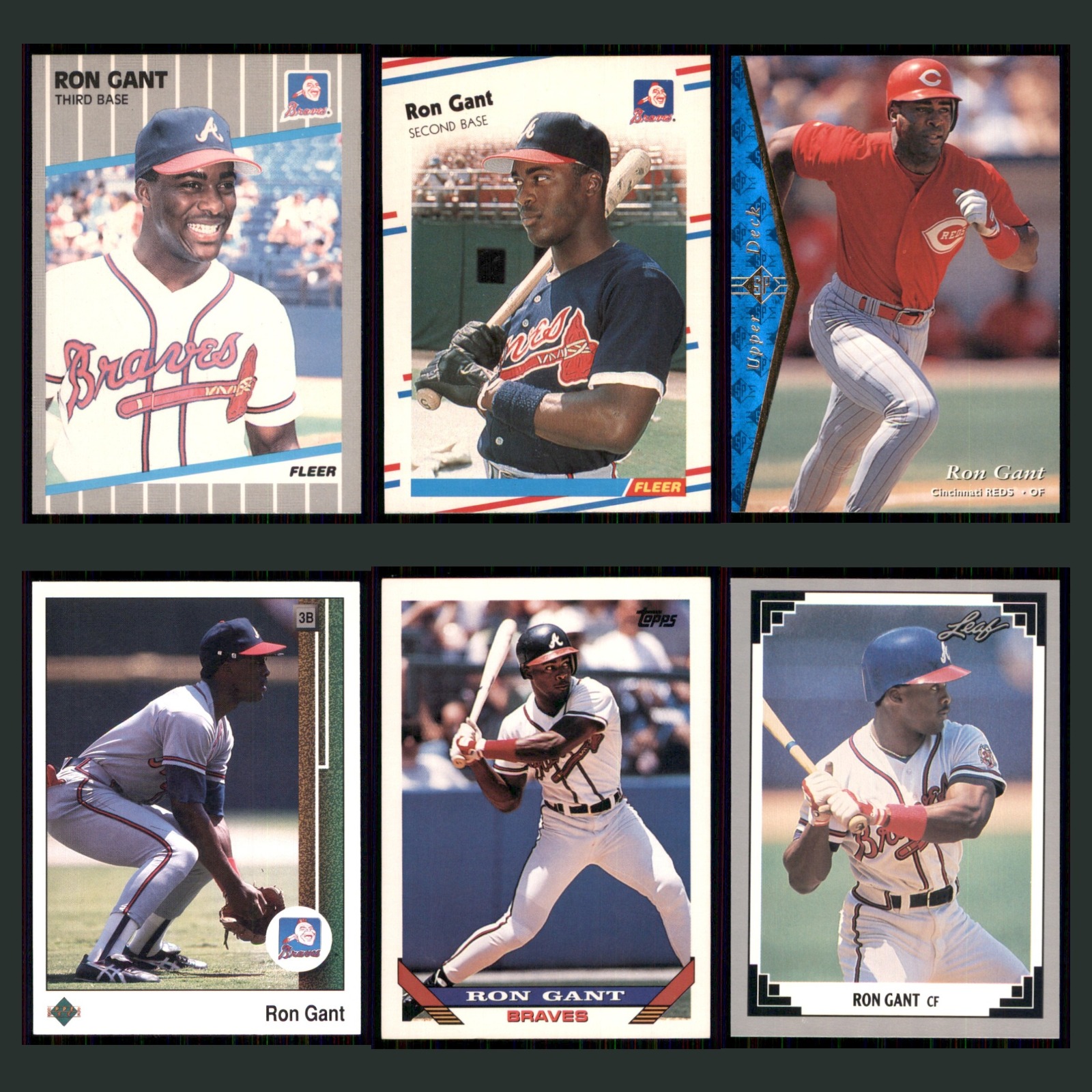 Ron Gant Lot 6 Baseball Cards 1989 Fleer Atlanta Braves Set Collection MLB NM card scans. Overall card condition is Near Mint.
