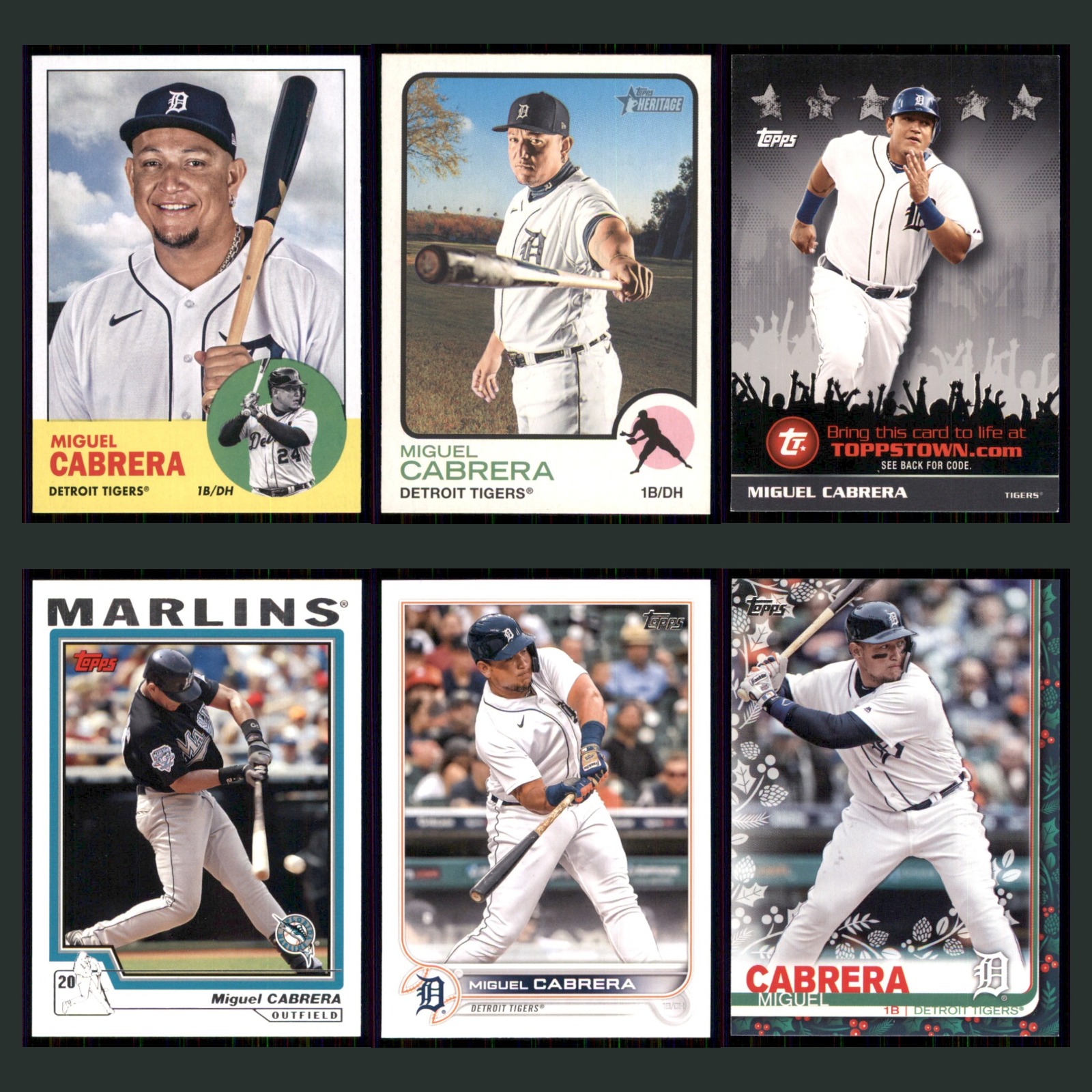 Miguel Cabrera Lot 6 Baseball Cards 2022 Topps Archives Detroit Tigers Set MLB card scans. Overall card condition is Near Mint.