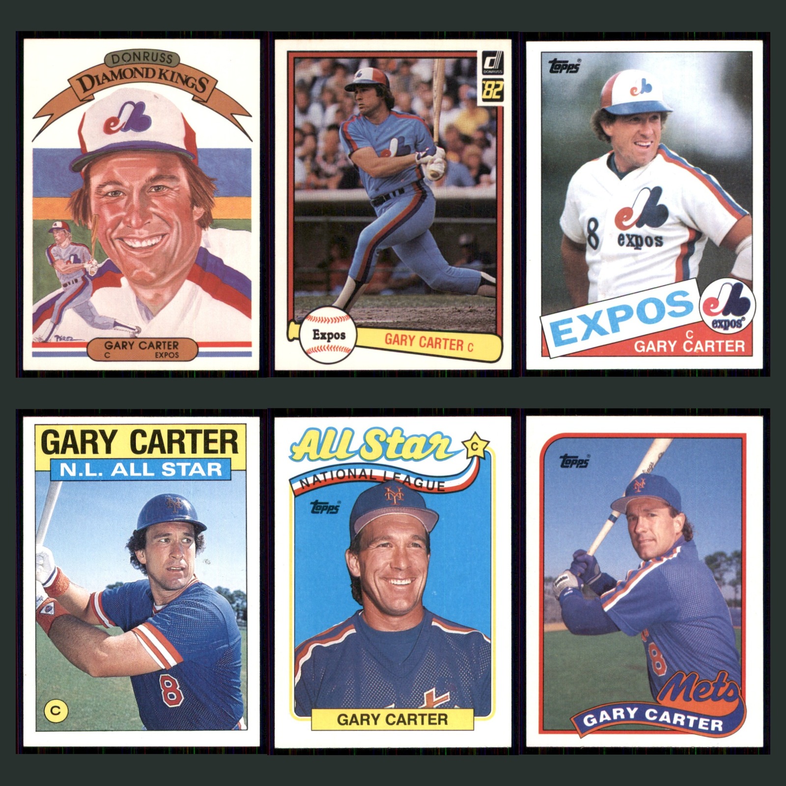 Gary Carter Lot 6 Baseball Cards 1982 Donruss Montreal Expos Set Collection MLB card scans. Overall card condition is Near Mint.