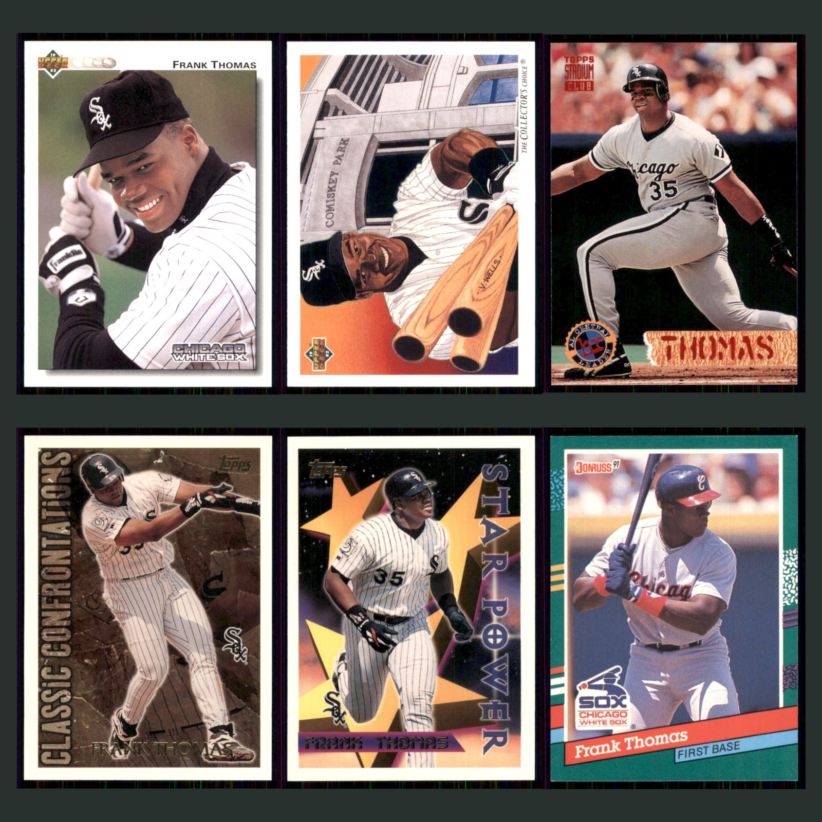 Frank Thomas Lot 6 Baseball Cards 1992 Upper Deck Chicago White Sox Set MLB NM card scans. Overall card condition is Near Mint.