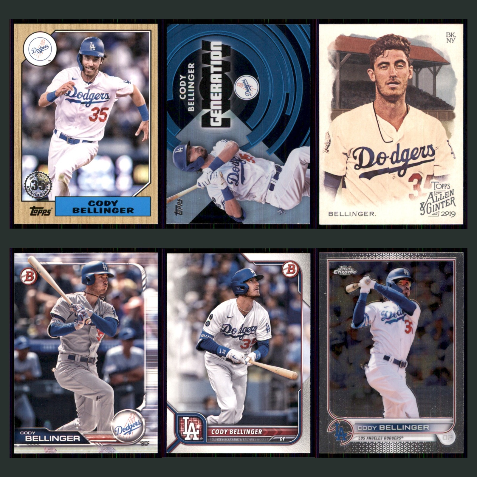 Cody Bellinger Lot 6 Baseball Cards 2022 Topps 1987 Baseball Los Angeles Dodgers card scans. Overall card condition is Near Mint.