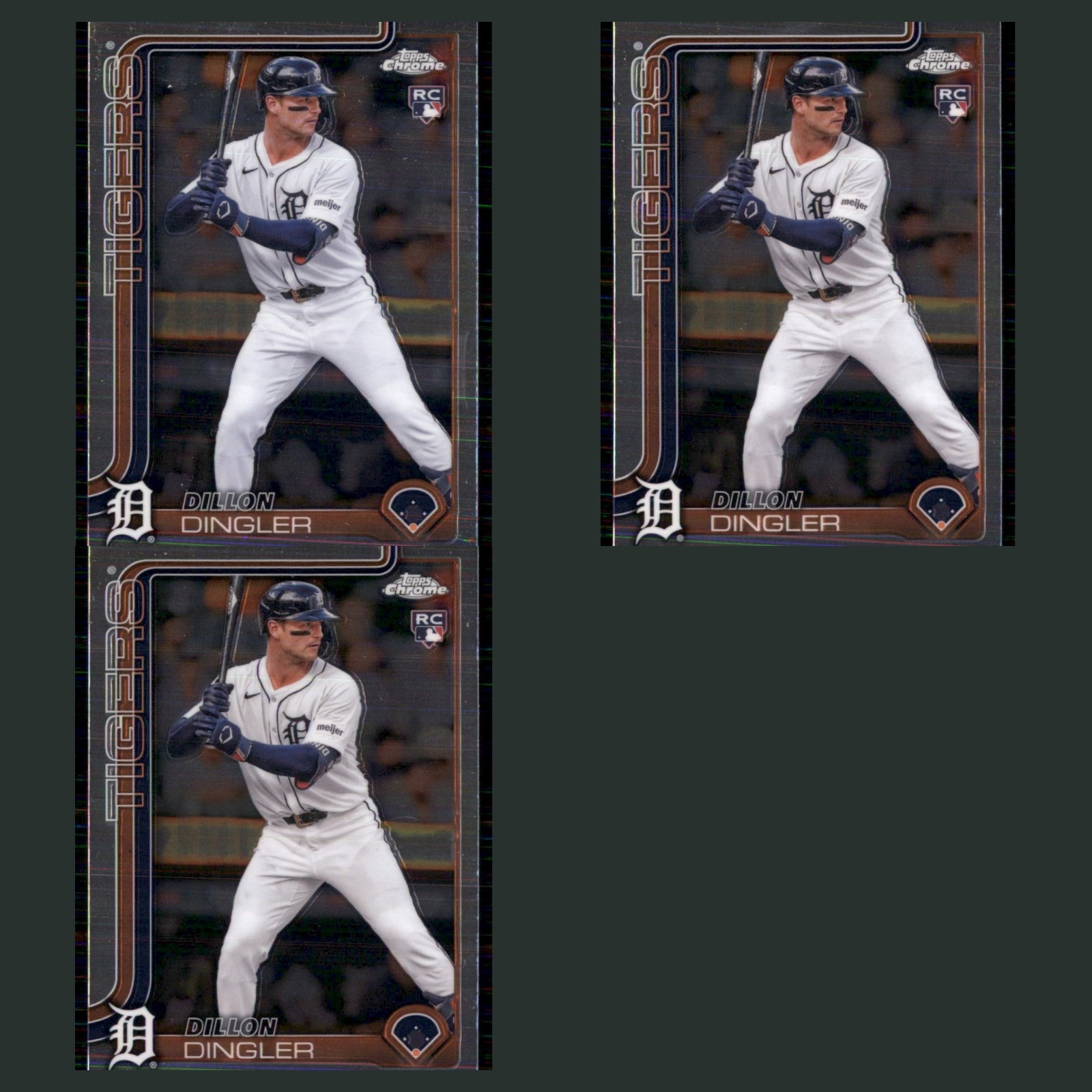 Dillon Dingler Rookie Lot 3 Baseball Cards 2025 Topps Chrome Detroit Tigers Set card scans. Overall card condition is Near Mint.