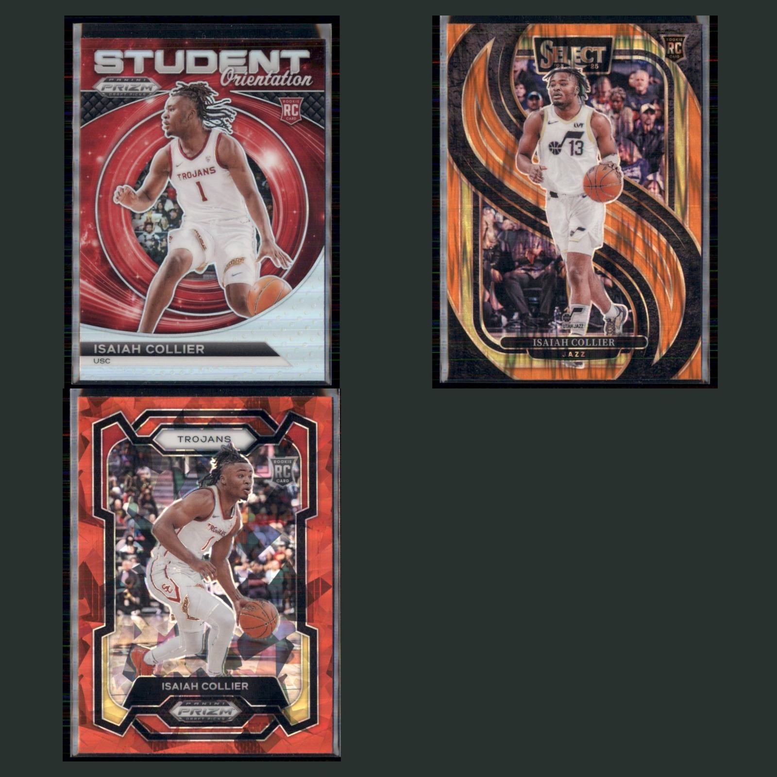 Isaiah Collier Rookie Lot 3 Basketball Cards 2024 Utah Jazz Set Collection NBA card scans. Overall card condition is Near Mint.