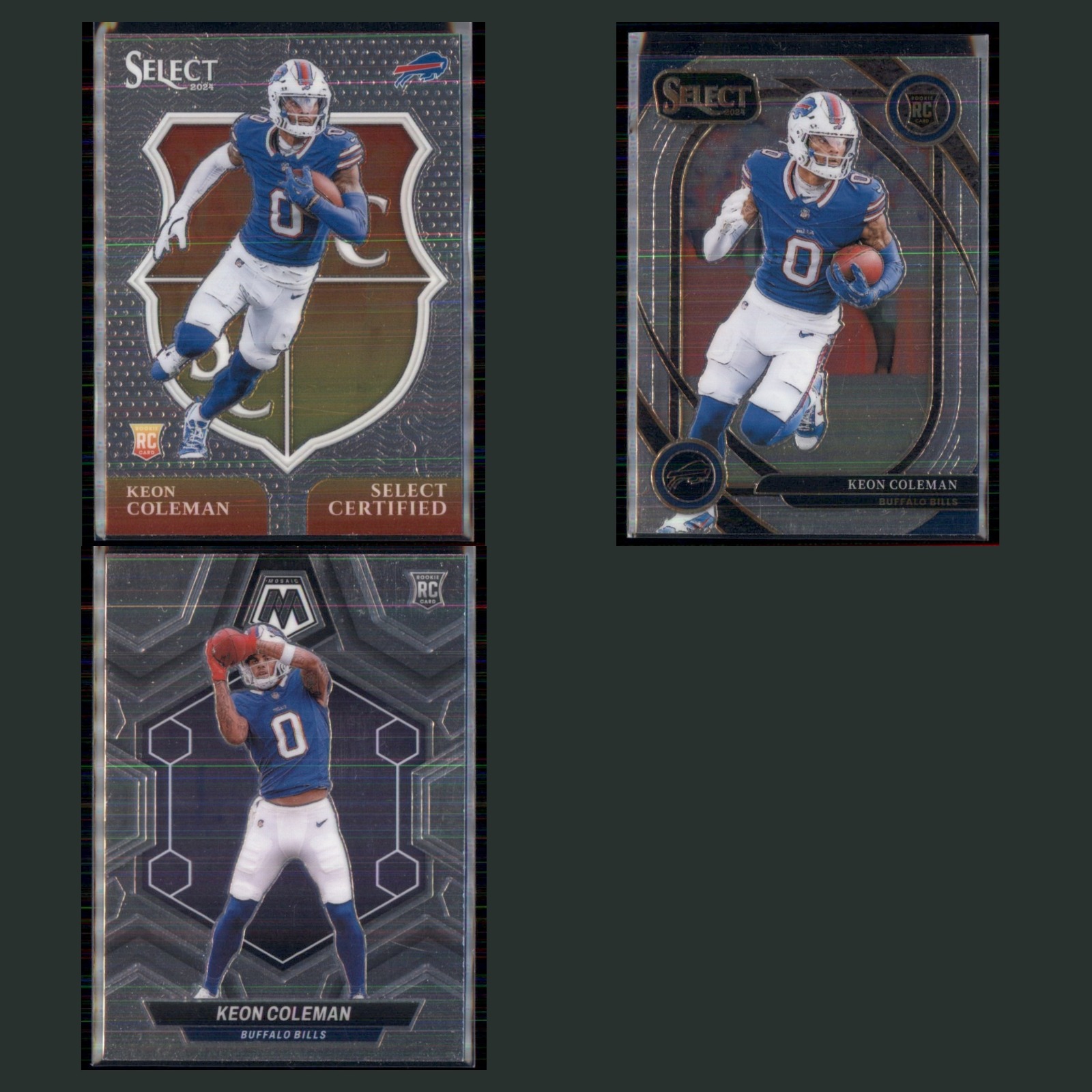 Keon Coleman Rookie Lot 3 Football Cards 2024 Panini Select Certified Rookies NM card scans. Overall card condition is Near Mint.