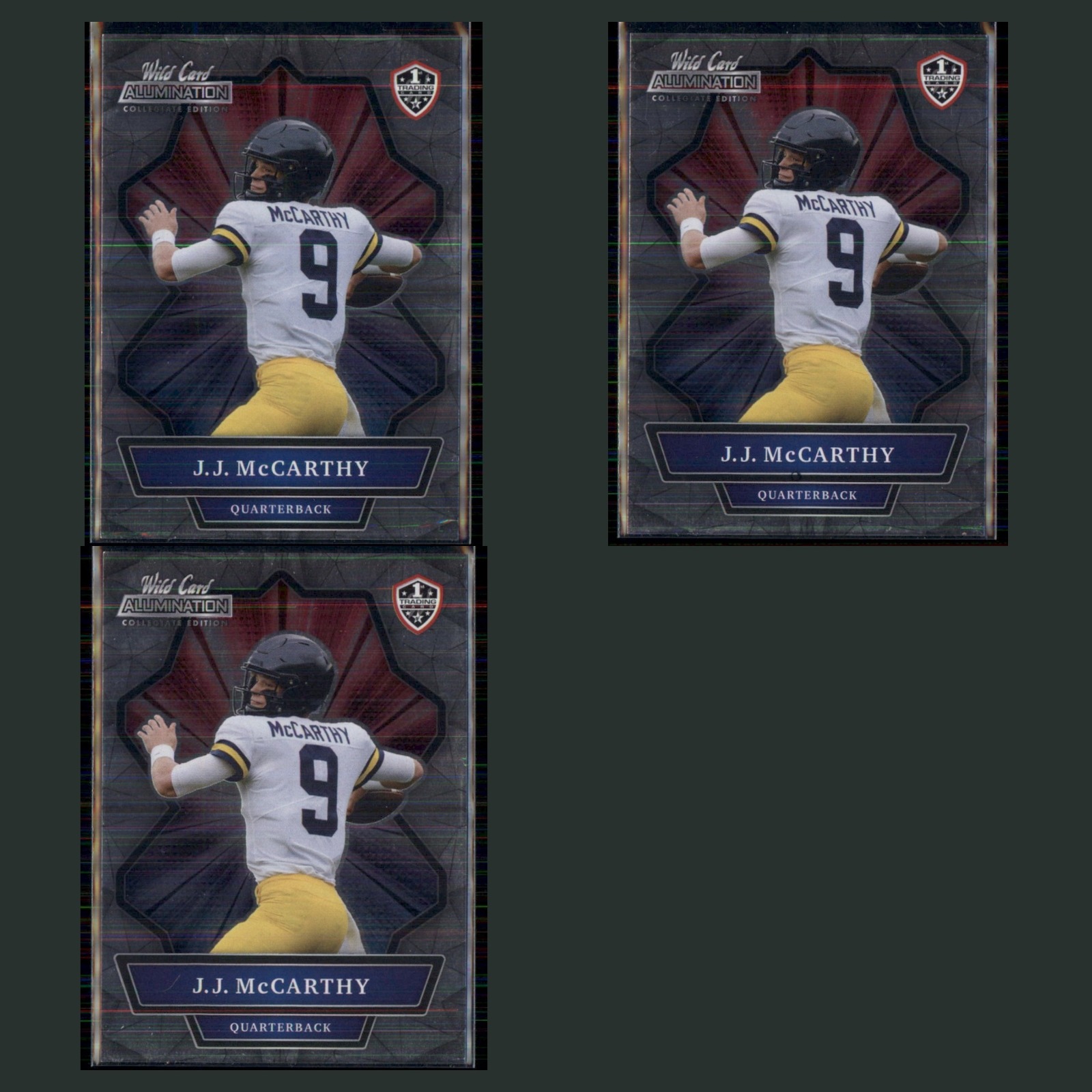 JJ McCarthy Rookie Lot 3 Football Cards 2021 Wild Card Alumination Set NFL NM card scans. Overall card condition is Near Mint.