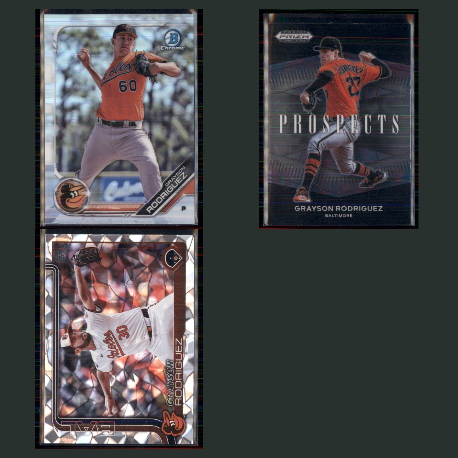 Grayson Rodriguez Lot 3 Baseball Cards 2019 Bowman Draft Chrome Refractor Set NM card scans. Overall card condition is Near Mint.