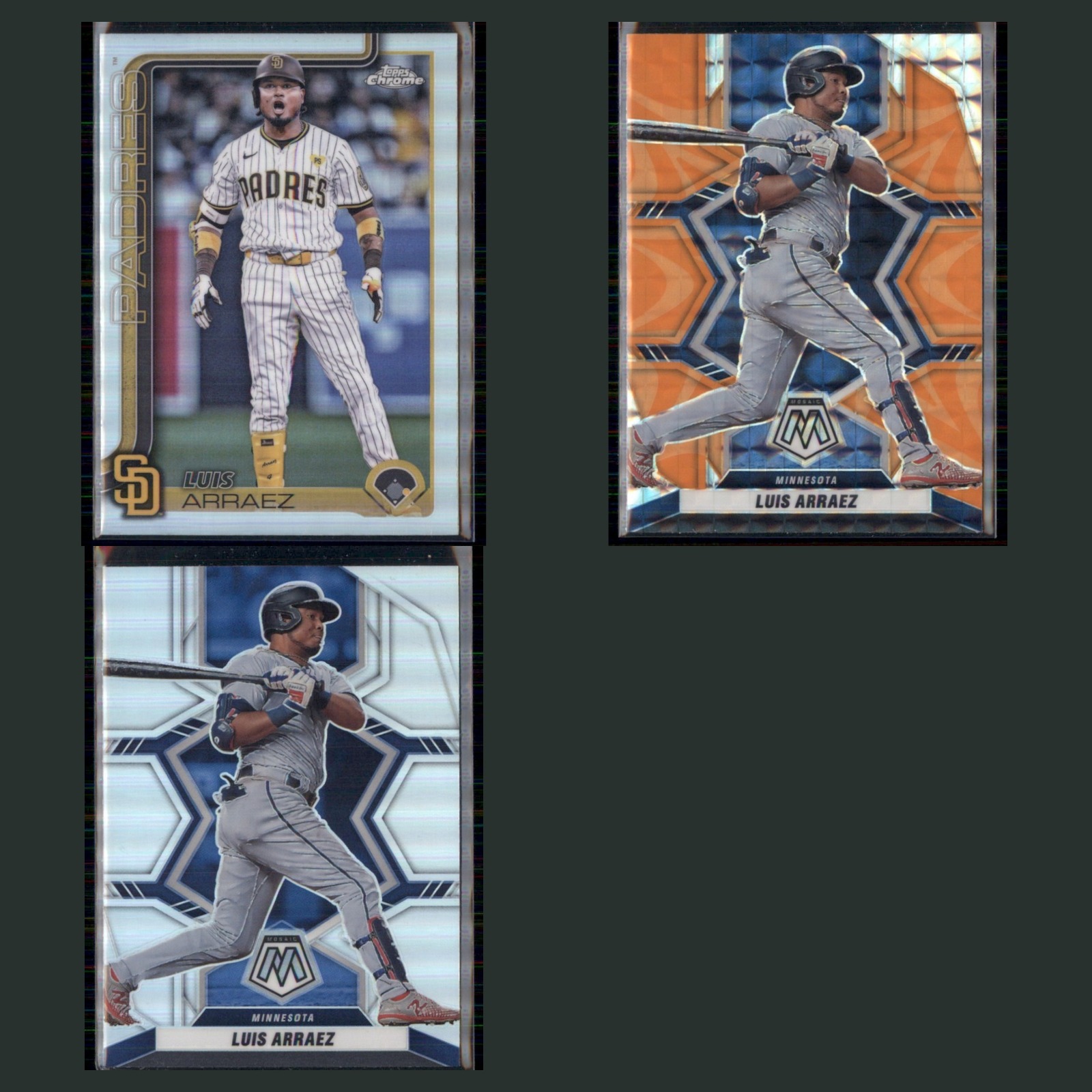 Luis Arraez Lot 3 Baseball Cards 2025 Topps Chrome Refractor San Diego Padres NM card scans. Overall card condition is Near Mint.