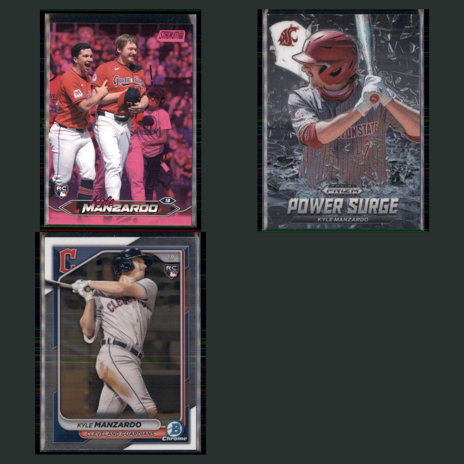 Kyle Manzardo Rookie Lot 3 Baseball Cards 2024 Stadium Club Pink Foil Guardians card scans. Overall card condition is Near Mint.
