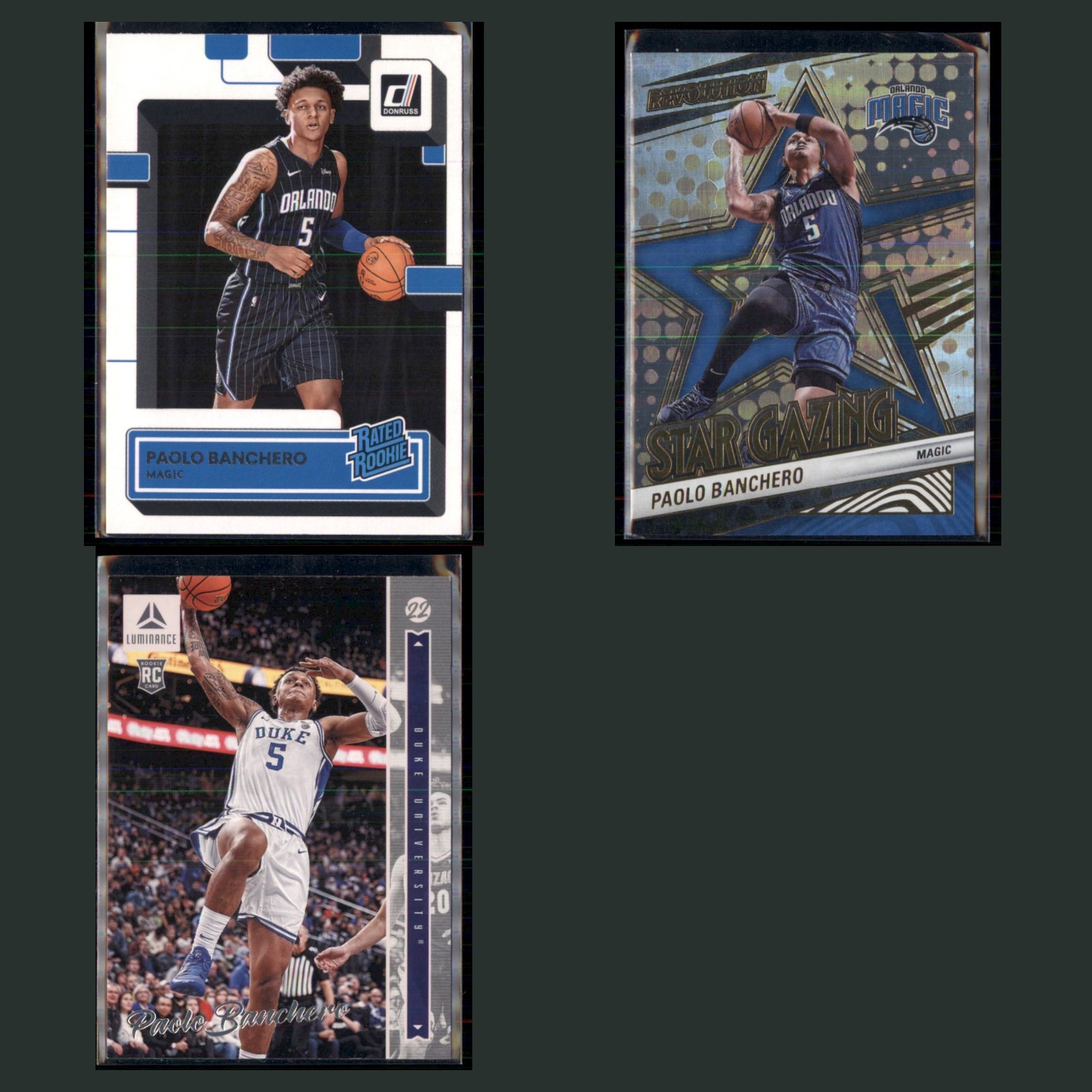Paolo Banchero Rookie Lot 3 Basketball Cards 2022 Donruss Orlando Magic Set NBA card scans. Overall card condition is Near Mint.