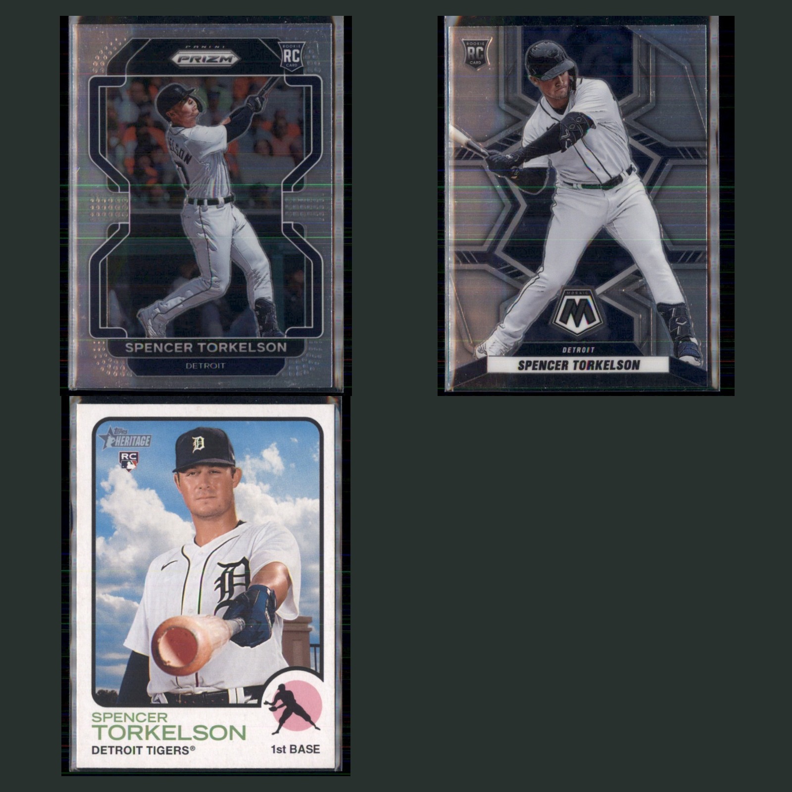 Spencer Torkelson Rookie Lot 3 Baseball Cards 2022 Panini Prizm Detroit Tigers card scans. Overall card condition is Near Mint.