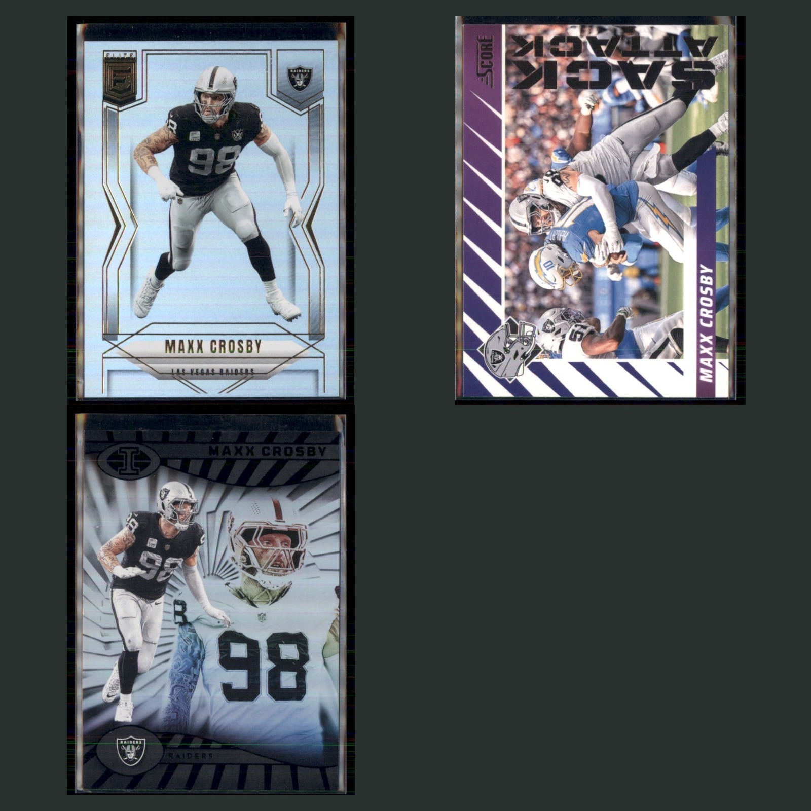 Maxx Crosby Lot 3 Football Cards 2025 Donruss Elite Las Vegas Raiders Set NFL NM card scans. Overall card condition is Near Mint.