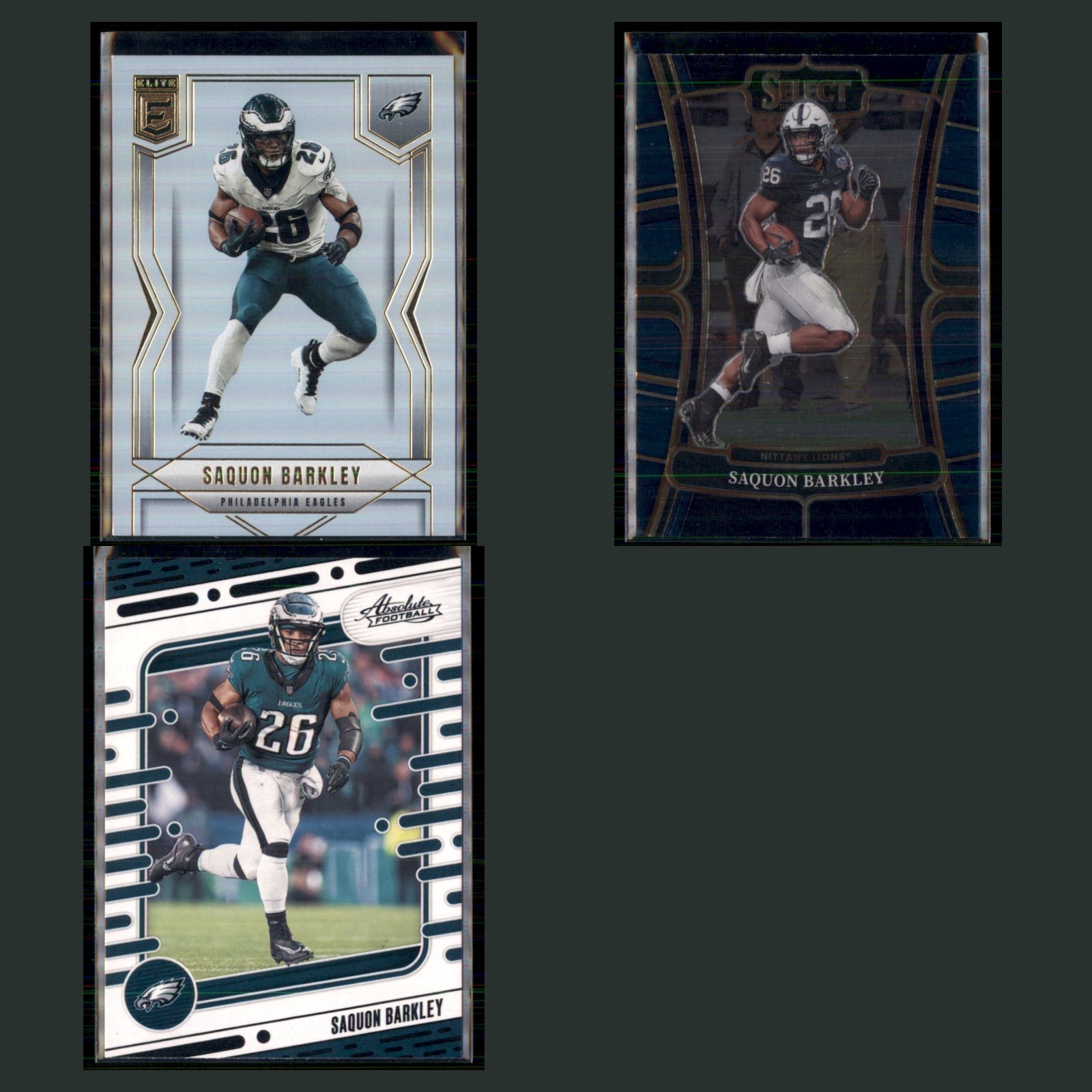 Saquon Barkley Lot 3 Football Cards 2025 Donruss Elite Philadelphia Eagles Set card scans. Overall card condition is Near Mint.