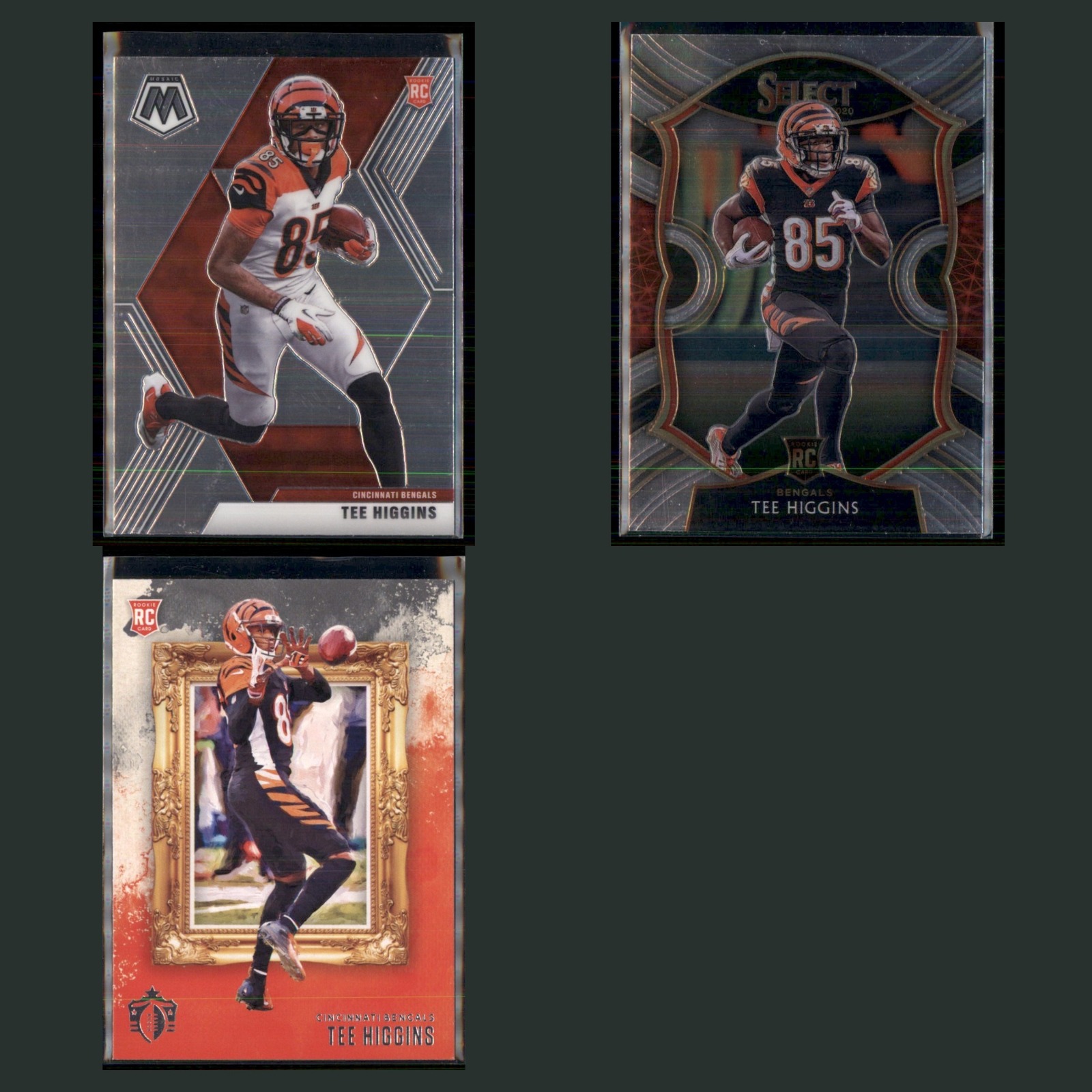 Tee Higgins Rookie Lot 3 Football Cards 2020 Panini Mosaic Cincinnati Bengals NM card scans. Overall card condition is Near Mint.
