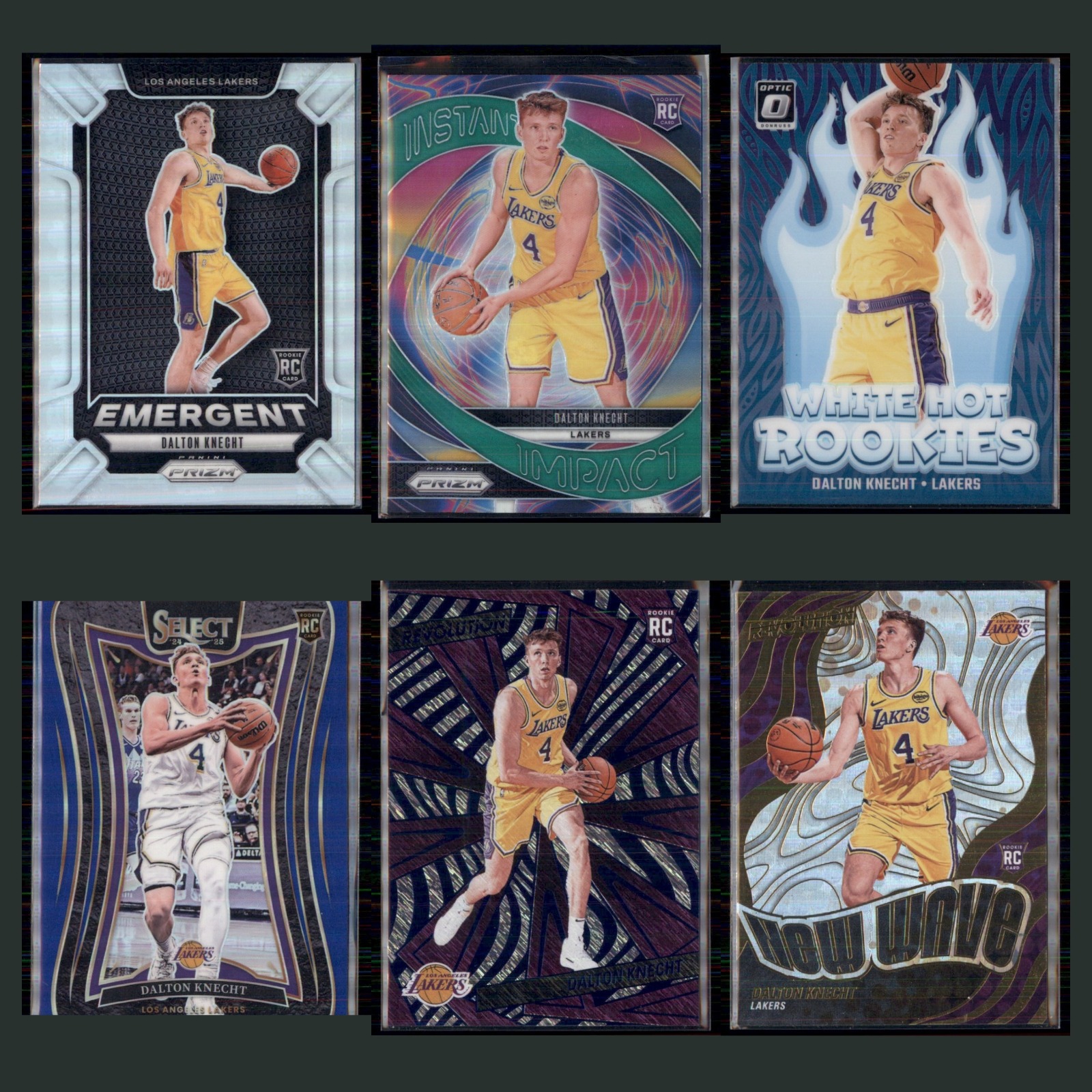 Dalton Knecht Rookie Lot 6 Basketball Cards 2024 Panini Prizm Emergent Silver NM card scans. Overall card condition is Near Mint.