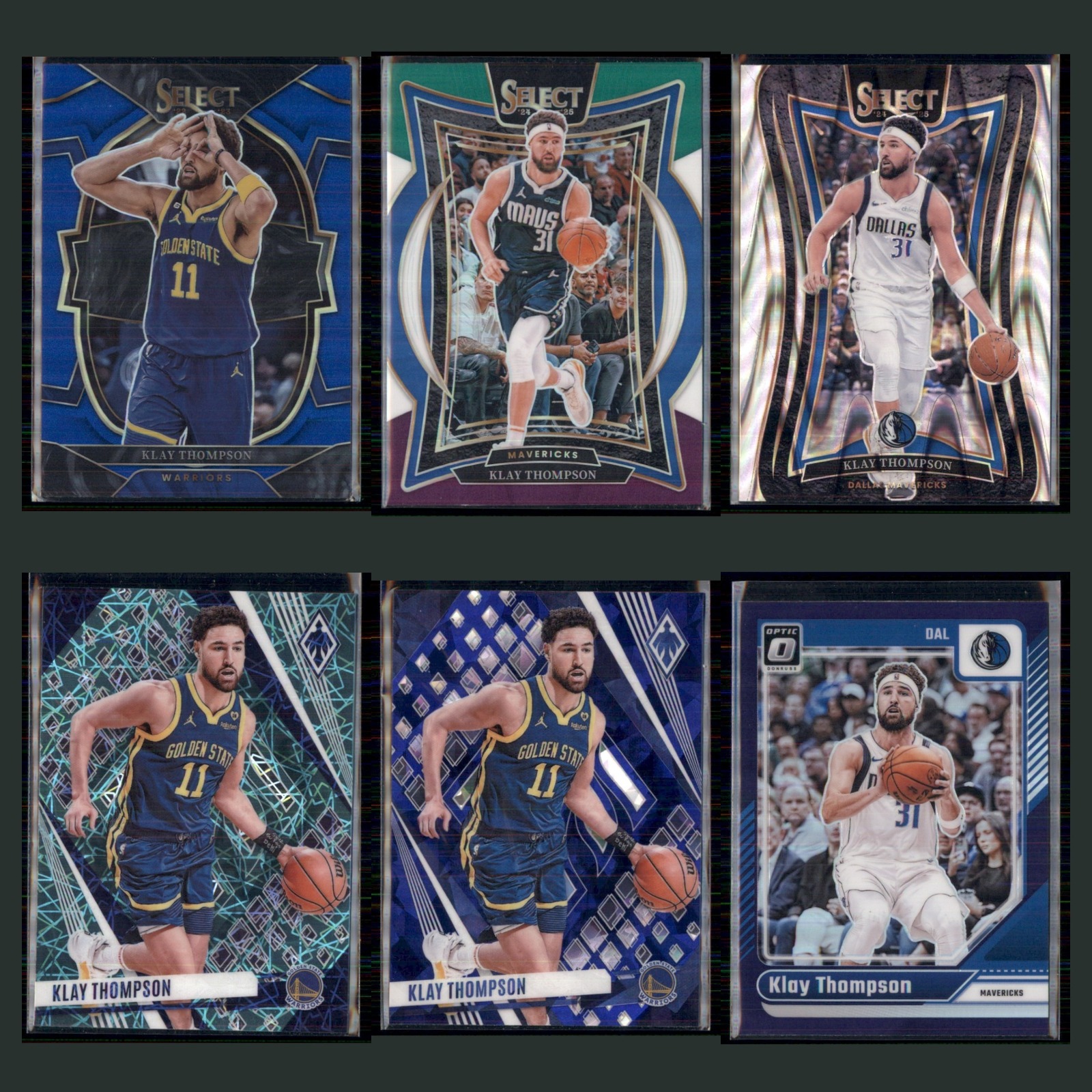 Klay Thompson Lot 6 Basketball Cards 2022 Panini Select Blue Prizm Set NBA NM card scans. Overall card condition is Near Mint.