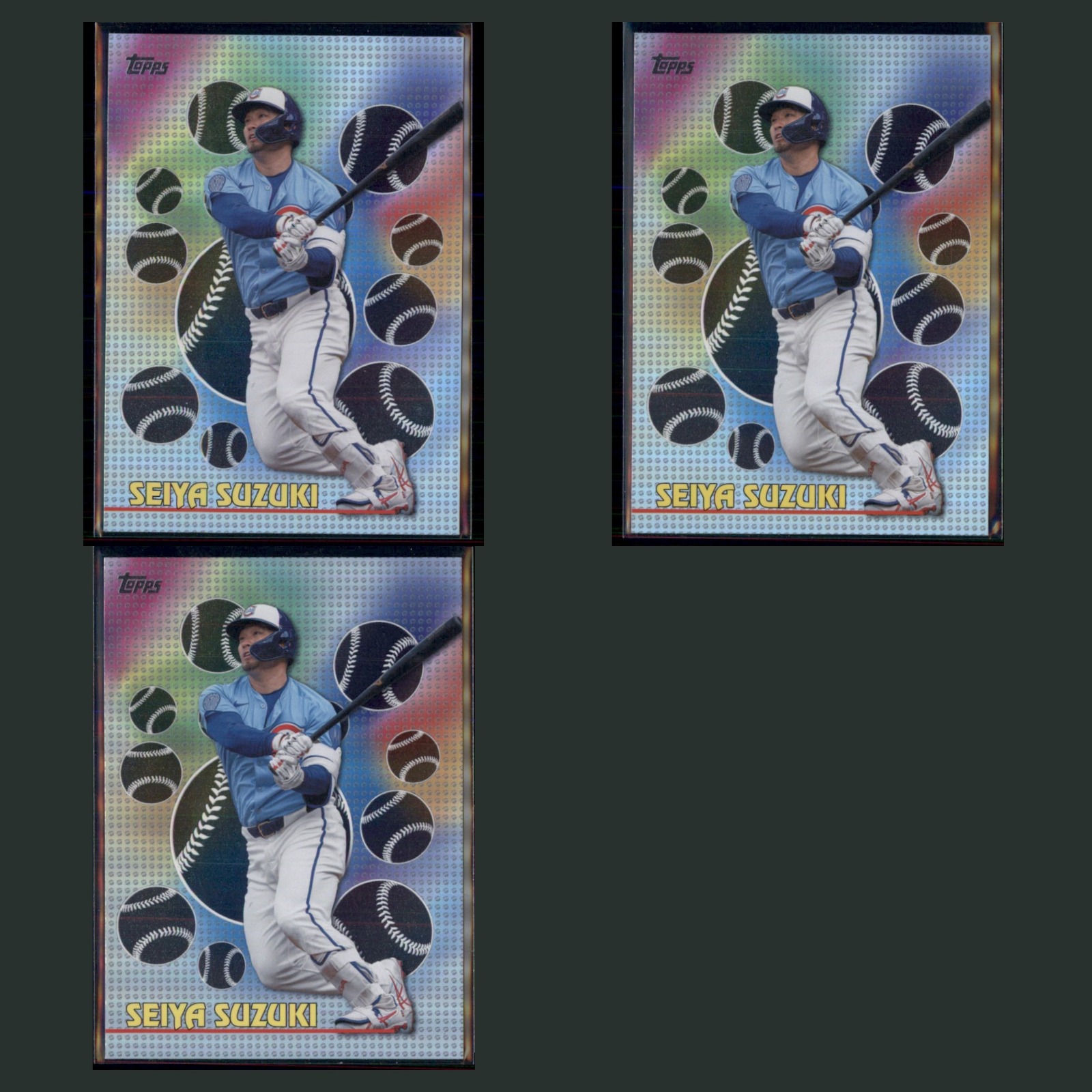 Seiya Suzuki Lot 3 Baseball Cards 2026 Topps Titans of the Game Chicago Cubs Set card scans. Overall card condition is Near Mint.