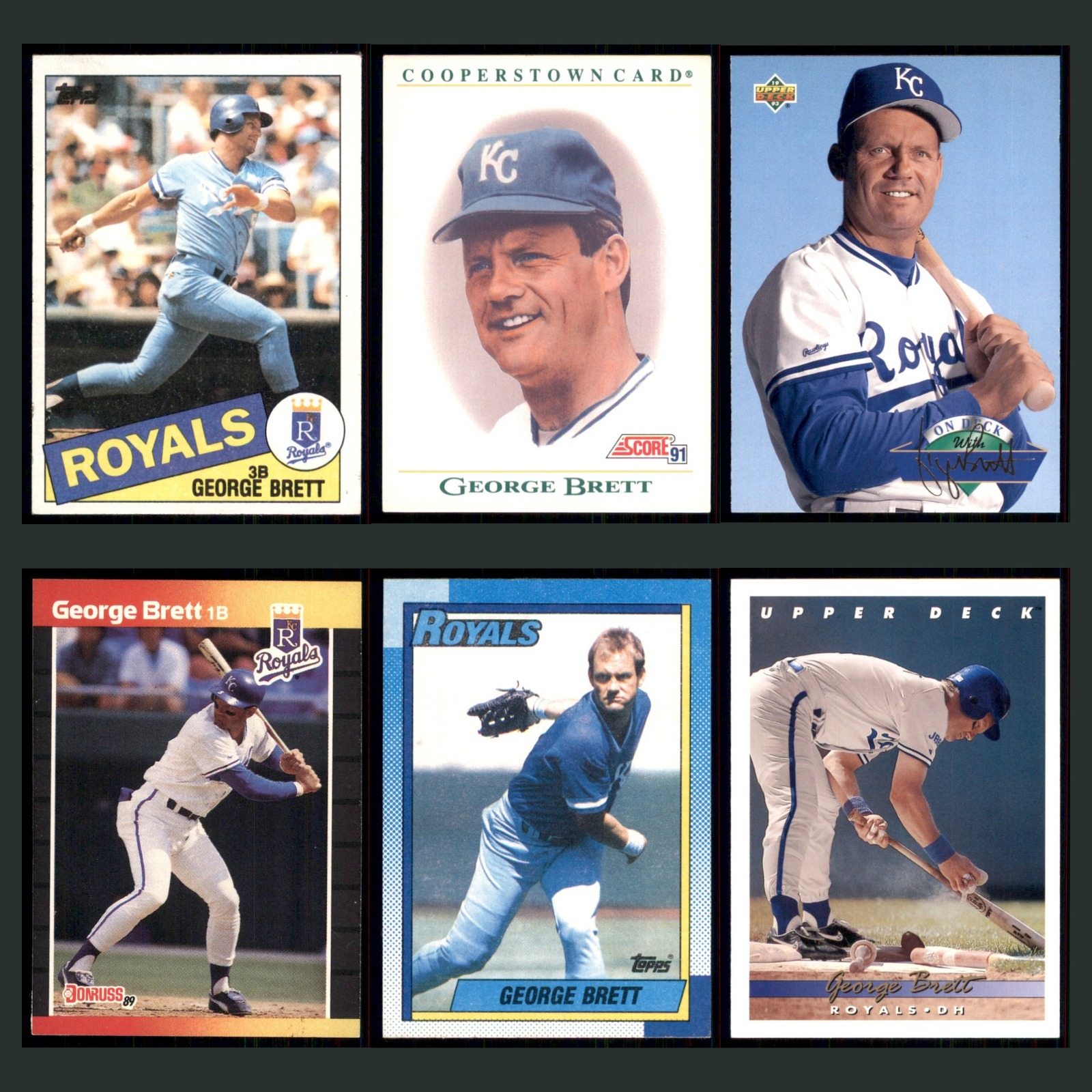 George Brett Lot 6 Baseball Cards 1985 Topps Kansas City Royals Set Collection card scans. Overall card condition is Near Mint.