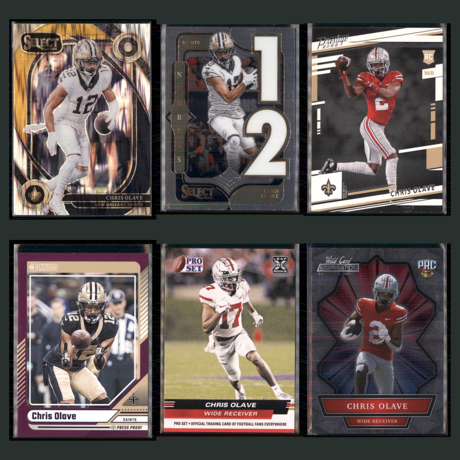 Chris Olave Lot 6 Football Cards 2024 New Orleans Saints Set Collection NFL NM card scans. Overall card condition is Near Mint.