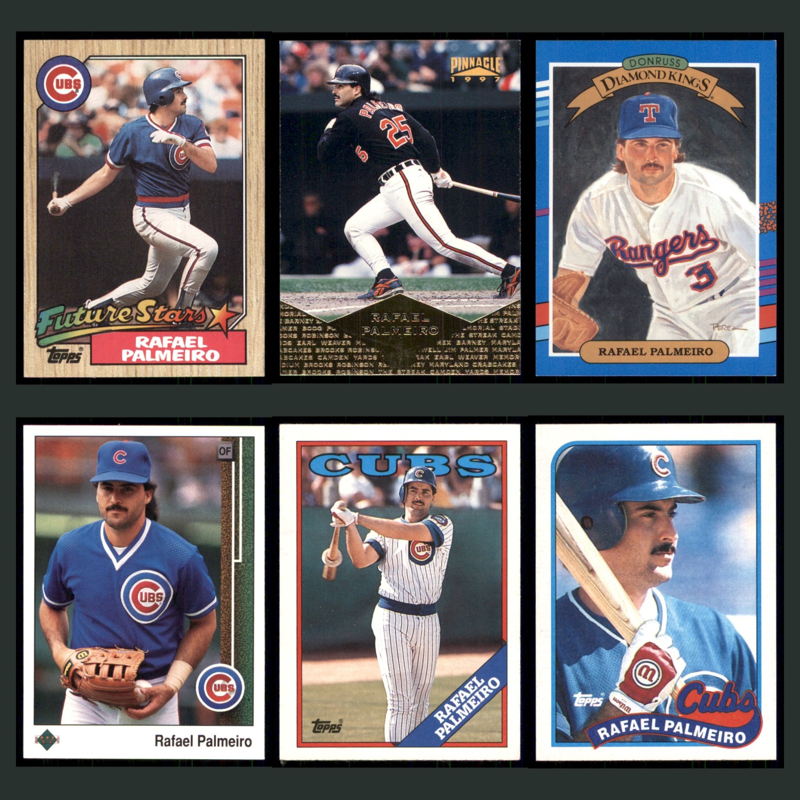 Rafael Palmeiro Rookie Lot 6 Baseball Cards 1987 Topps Chicago Cubs Set MLB NM card scans. Overall card condition is Near Mint.