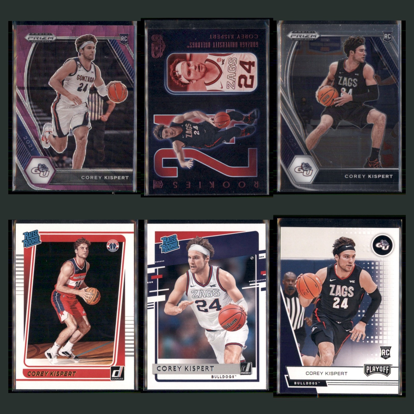 Corey Kispert Rookie Lot 6 Basketball Cards 2021 Gonzaga Bulldogs Set Collection card scans. Overall card condition is Near Mint.