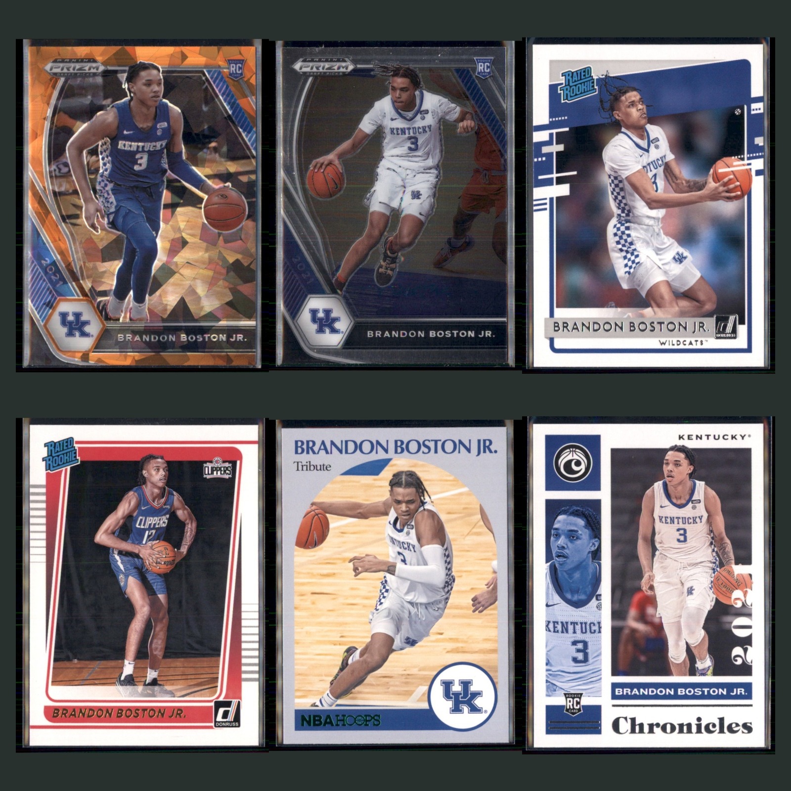 Brandon Boston Jr. Rookie Lot 6 Basketball Cards 2021 Kentucky Wildcats Set NBA card scans. Overall card condition is Near Mint.