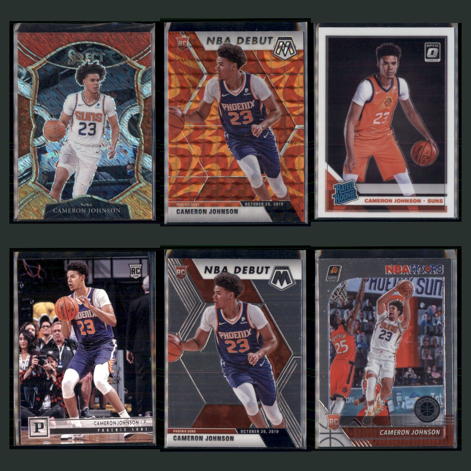 Cameron Johnson Rookie Lot 6 Basketball Cards 2020 Panini Select Shimmer Prizm card scans. Overall card condition is Near Mint.