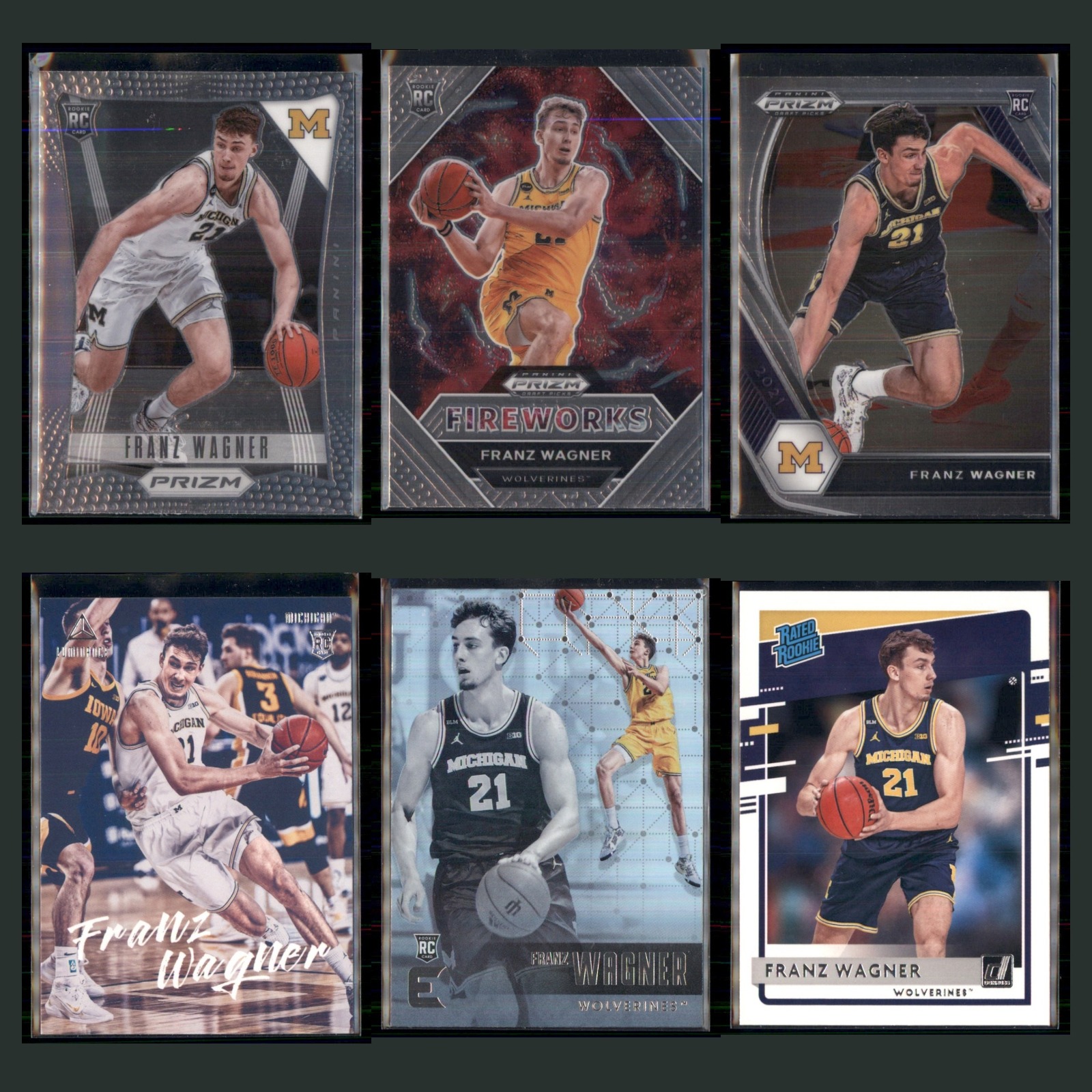 Franz Wagner Rookie Lot 6 Basketball Cards 2021 Panini Prizm Draft Picks Set NBA card scans. Overall card condition is Near Mint.