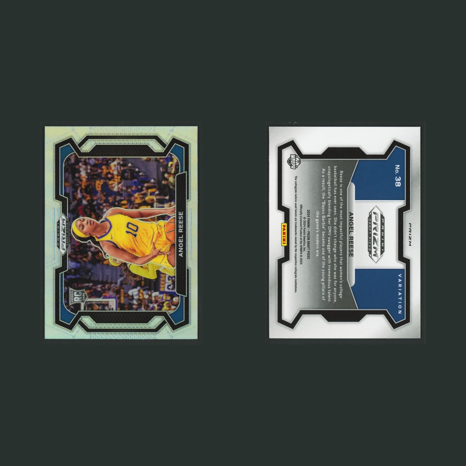 Angel Reese Rookie #38 2024-25 Prizm Draft Picks WNBA Silver Chicago Sky Card front and back scans. Card condition is Near Mint.