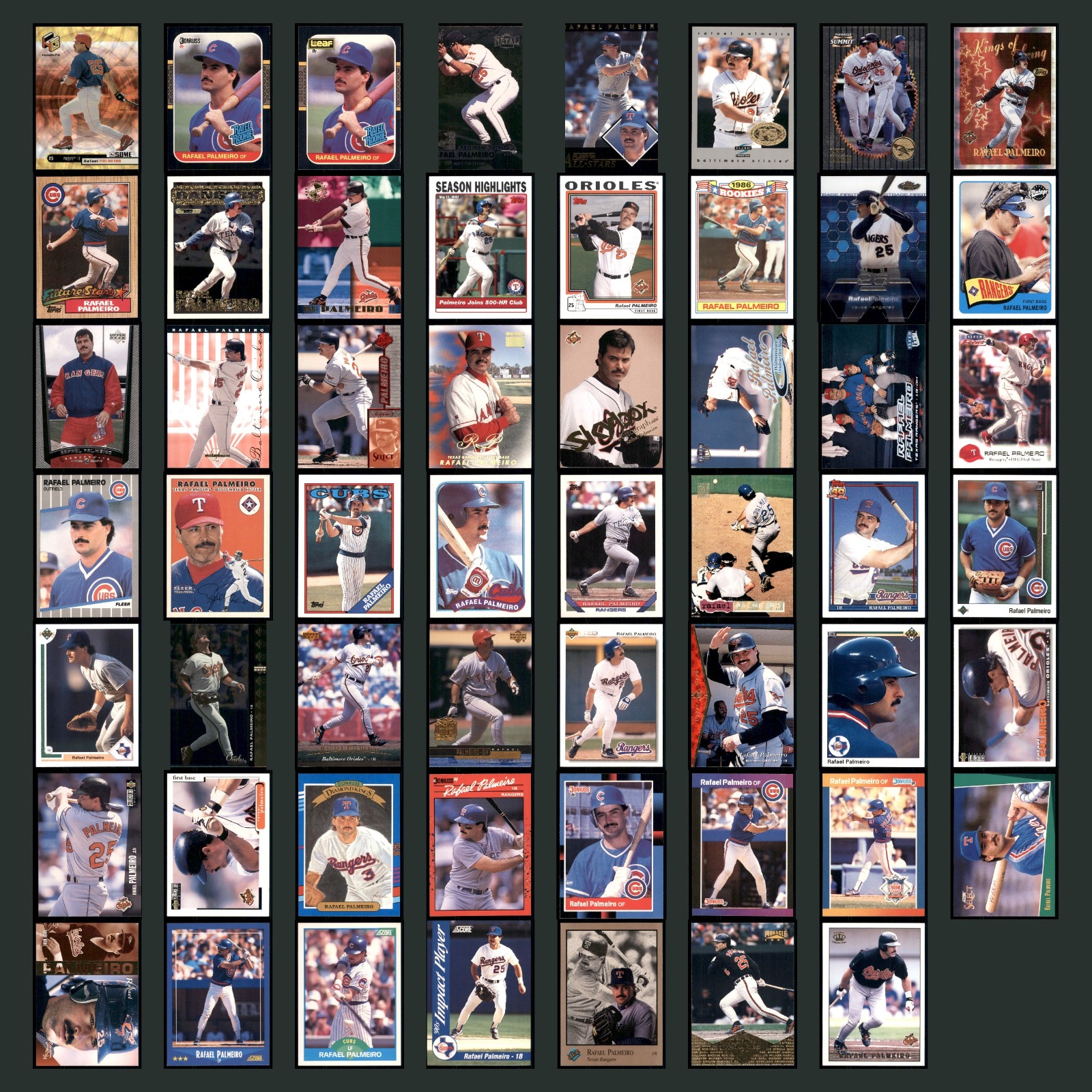 Rafael Palmeiro Lot 55 Baseball Cards Rookies Rookie RC Inserts No Card Dupes NM card scans. Overall card condition is Near Mint.