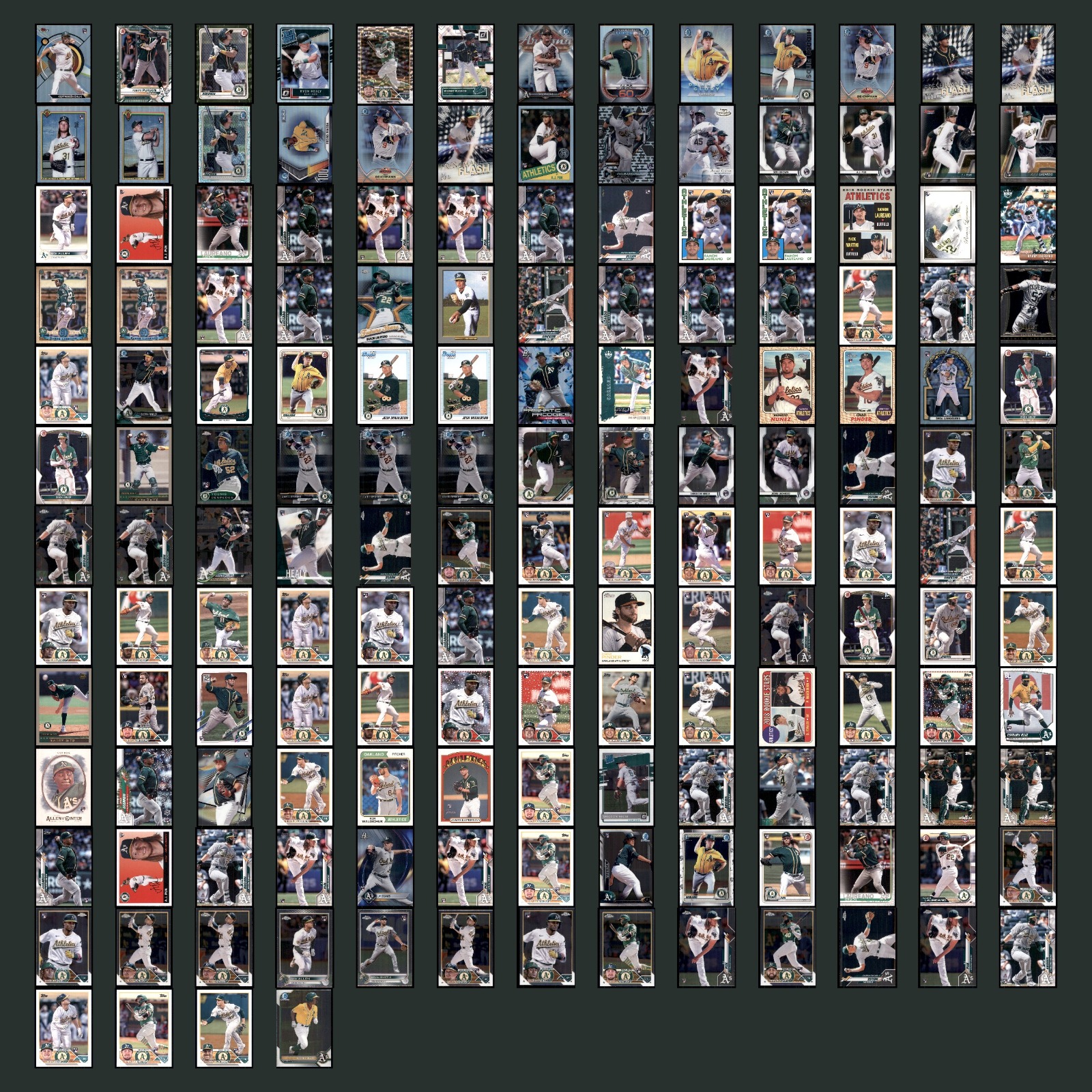 Oakland As Lot 160 Baseball Cards Athletics Rookies Parallells Inserts MLB NM card scans. Overall card condition is Near Mint.