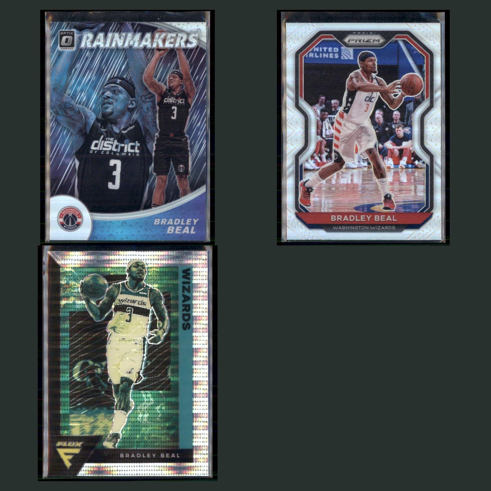 Bradley Beal Lot 3 Basketball Cards 2019 Washington Wizards Set Collection NBA card scans. Overall card condition is Near Mint.