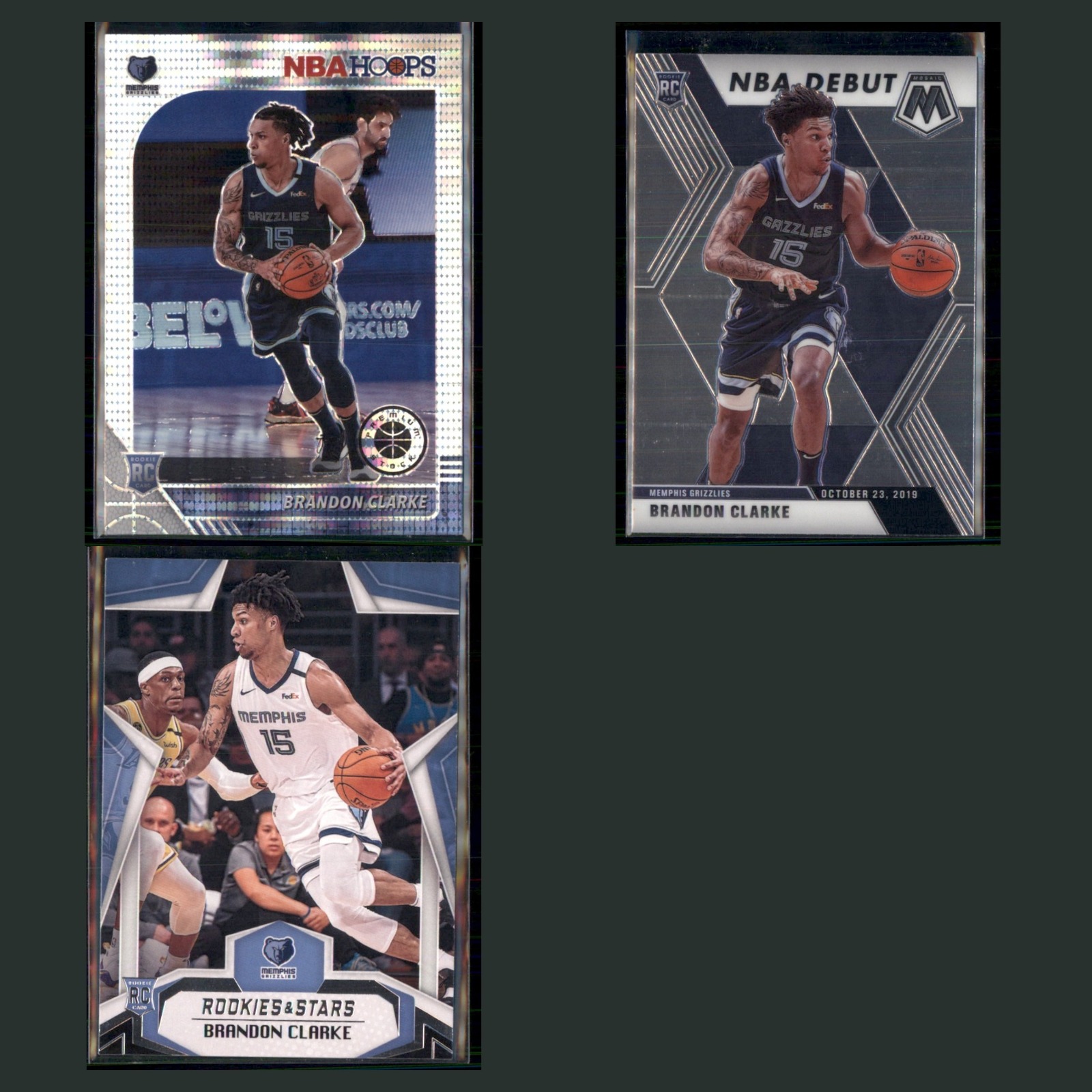 Brandon Clarke Rookie Lot 3 Basketball Cards 2019 Hoops Pulsar Prizm Grizzlies card scans. Overall card condition is Near Mint.