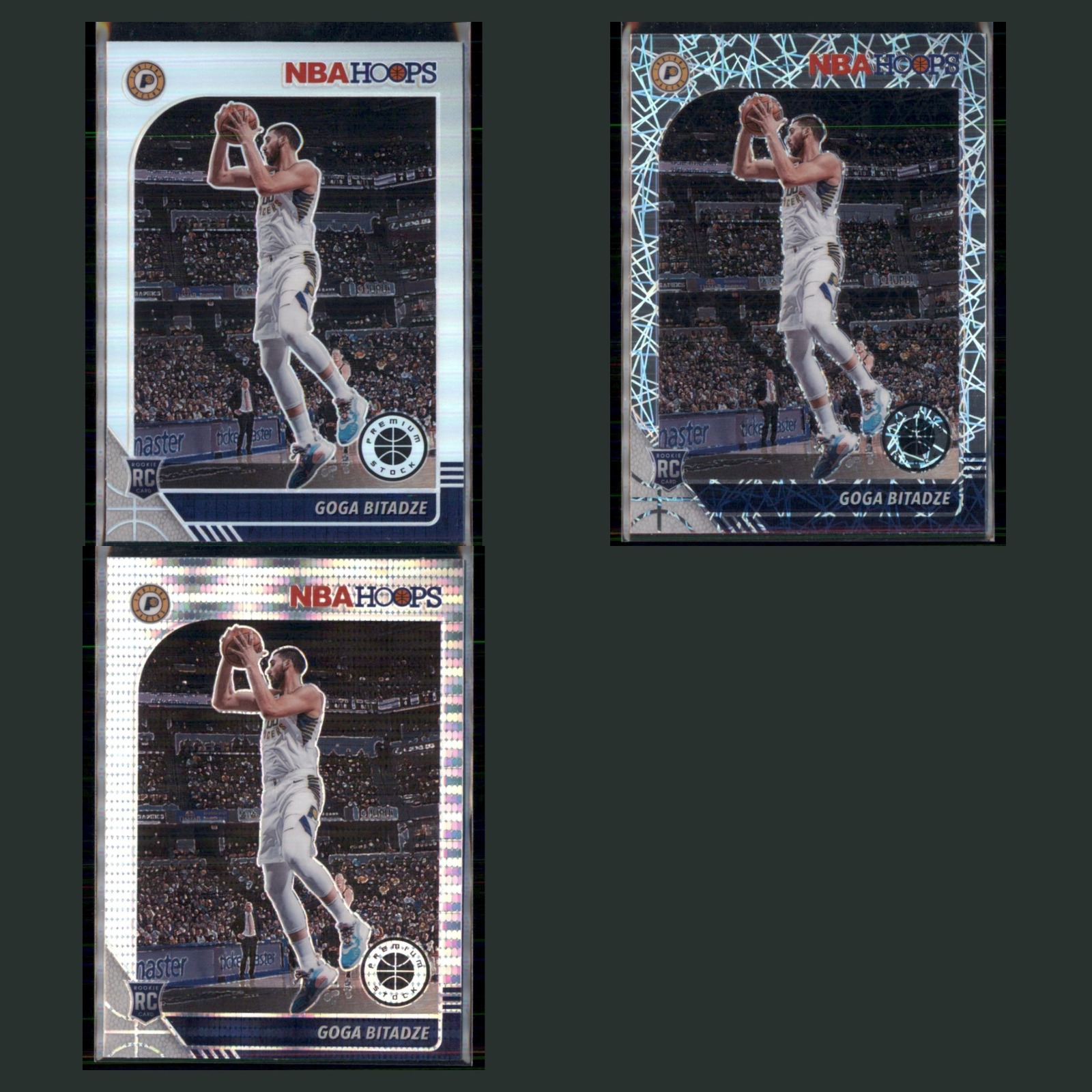 Goga Bitadze Rookie Lot 3 Basketball Cards 2019 Hoops Silver Holo Prizm Pacers card scans. Overall card condition is Near Mint.