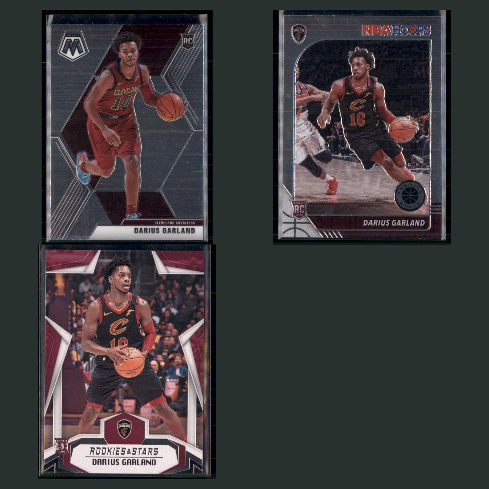 Darius Garland Rookie Lot 3 Basketball Cards 2019 Panini Mosaic Cavaliers Set NM card scans. Overall card condition is Near Mint.