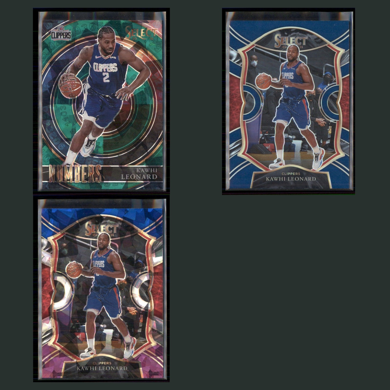 Kawhi Leonard Lot 3 Basketball Cards 2021 San Diego State Aztecs Set Collection card scans. Overall card condition is Near Mint.