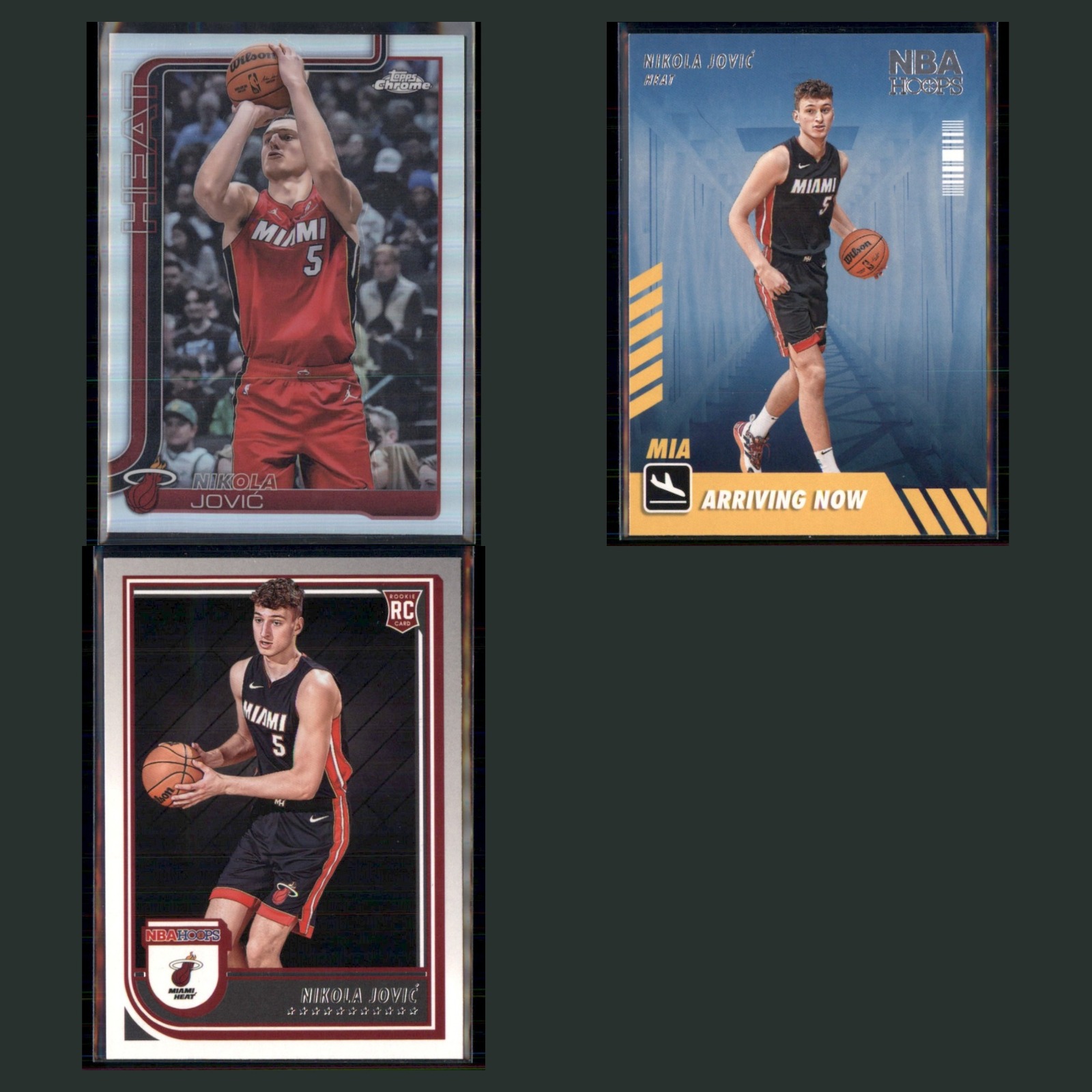 Nikola Jovic Rookie Lot 3 Basketball Cards 2025 Topps Chrome Reractor Miami Heat card scans. Overall card condition is Near Mint.