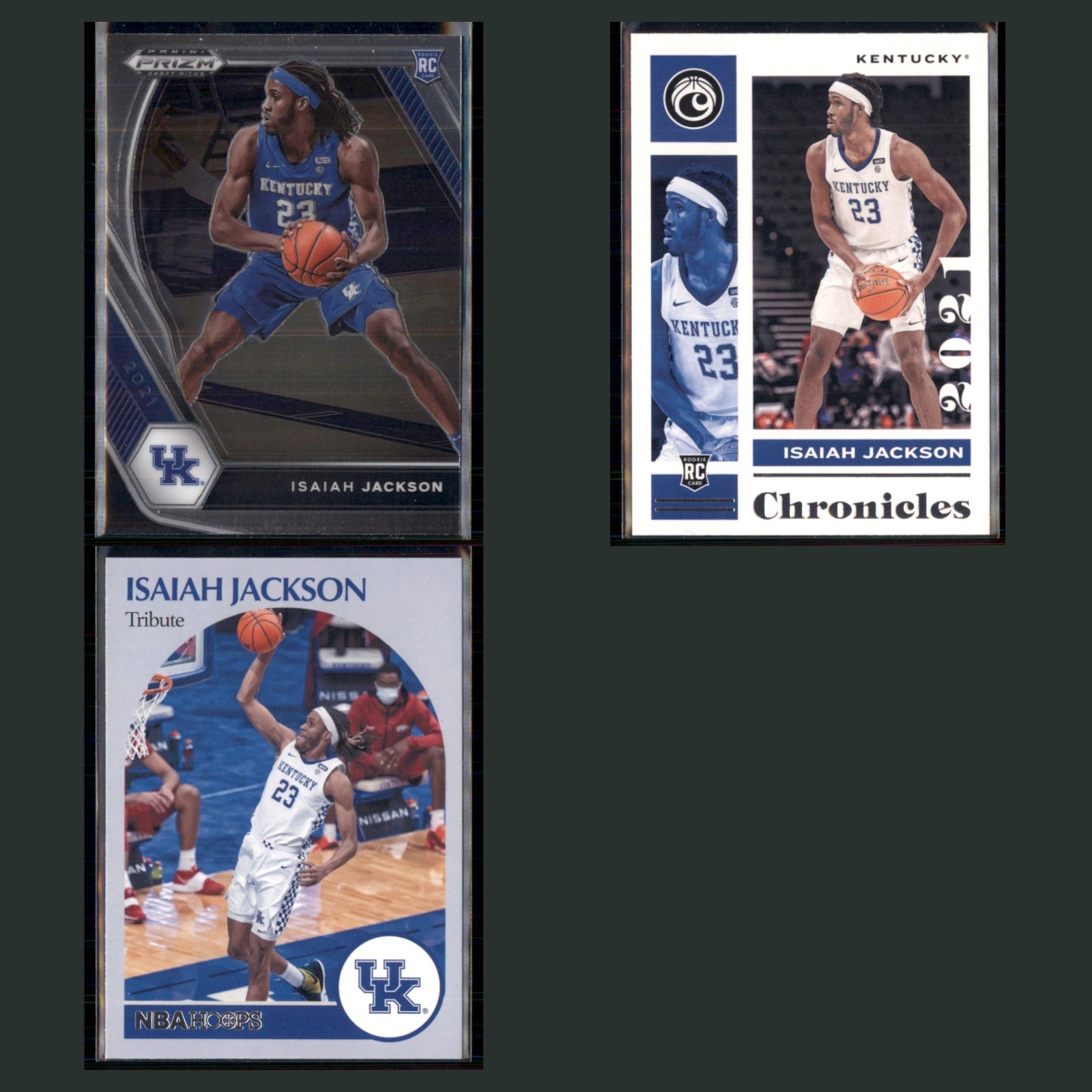 Isaiah Jackson Rookie Lot 3 Basketball Cards 2021 Panini Prizm Draft Picks Set card scans. Overall card condition is Near Mint.