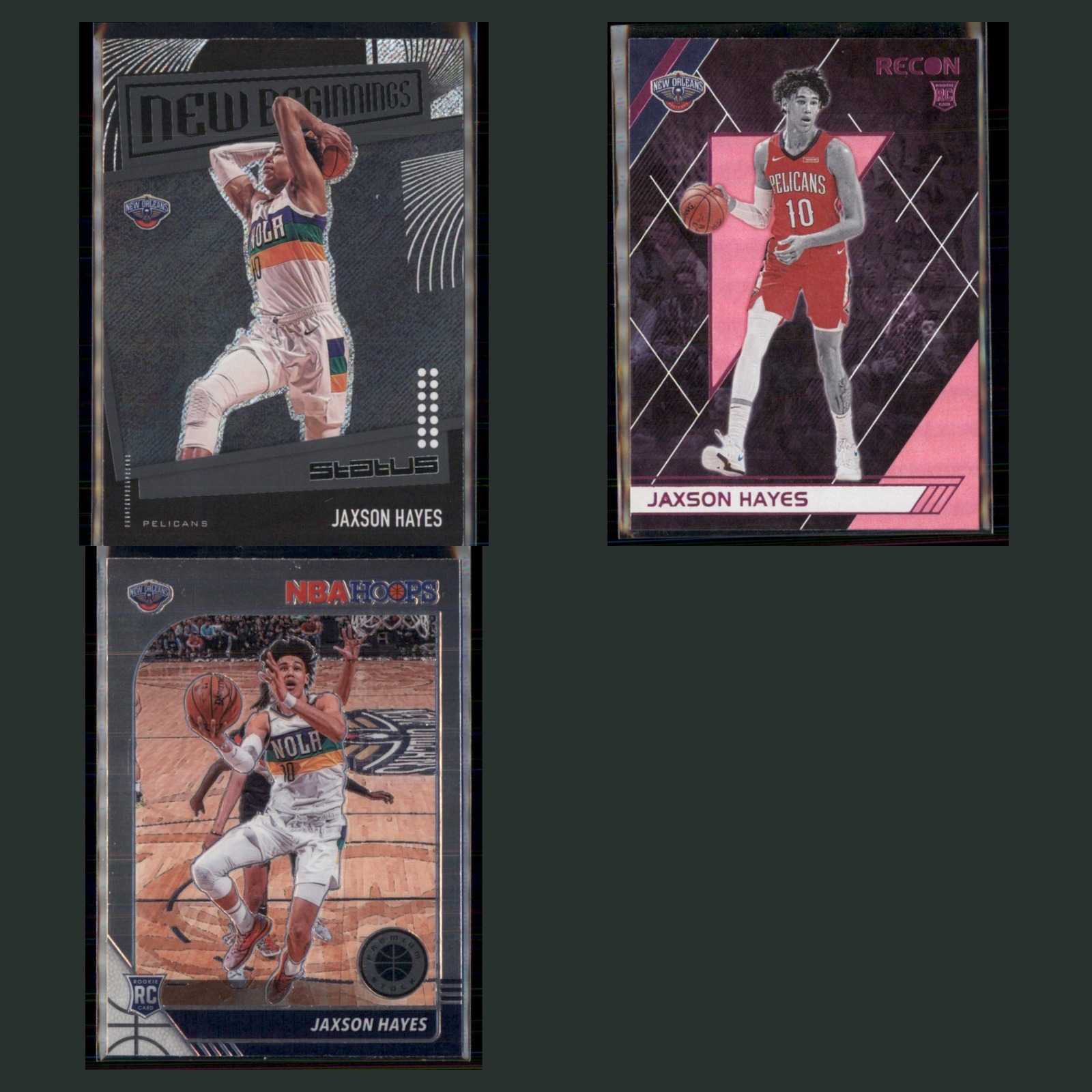 Jaxson Hayes Rookie Lot 3 Basketball Cards 2019 Panini Status New Beginnings Set card scans. Overall card condition is Near Mint.