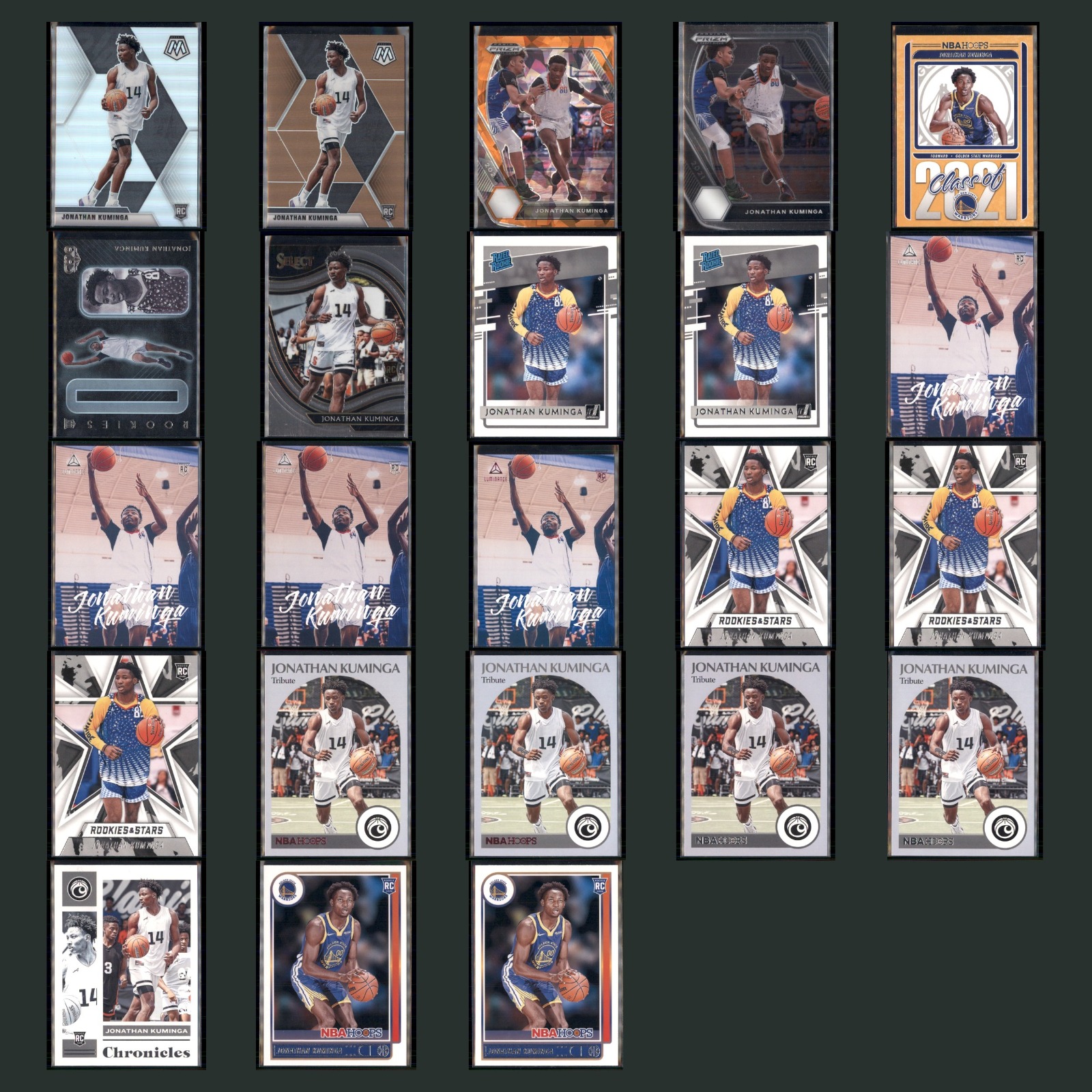 Jonathan Kuminga Lot 23 Basketball Cards 2021 Panini Chronicles Draft Picks Set card scans. Overall card condition is Near Mint.