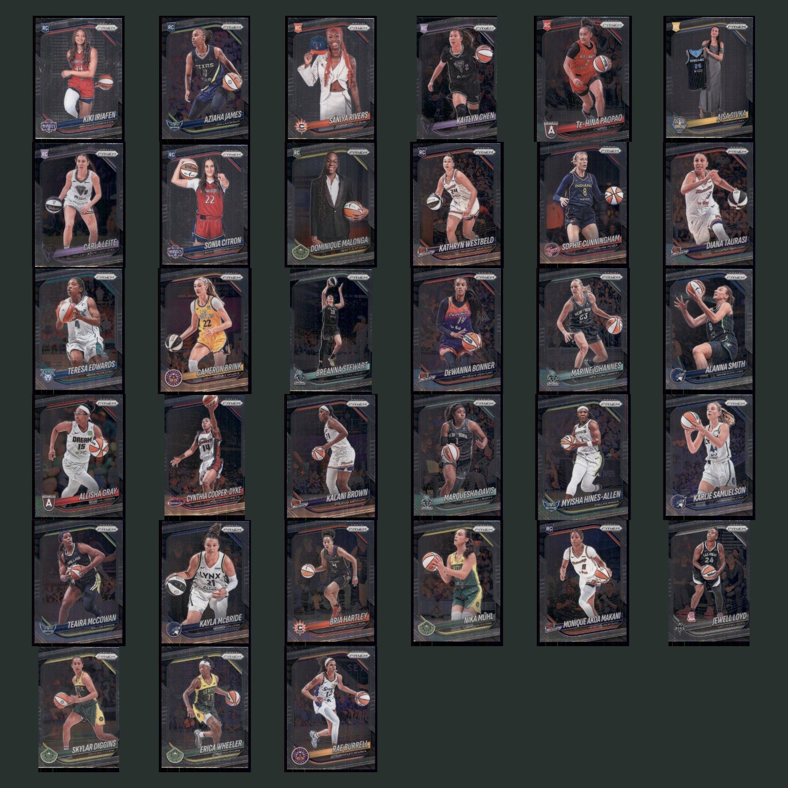 2025 Prizm WNBA Lot 33 Basketball Cards Partial Set Sophie Cunningham Star/RCs card scans. Overall card condition is Near Mint.