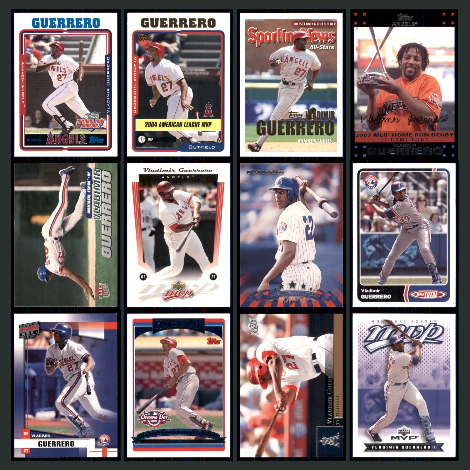 Vladimir Guerrero Lot 12 Baseball Cards 2005 Topps Anaheim Angels Set Collection card scans. Overall card condition is Near Mint.